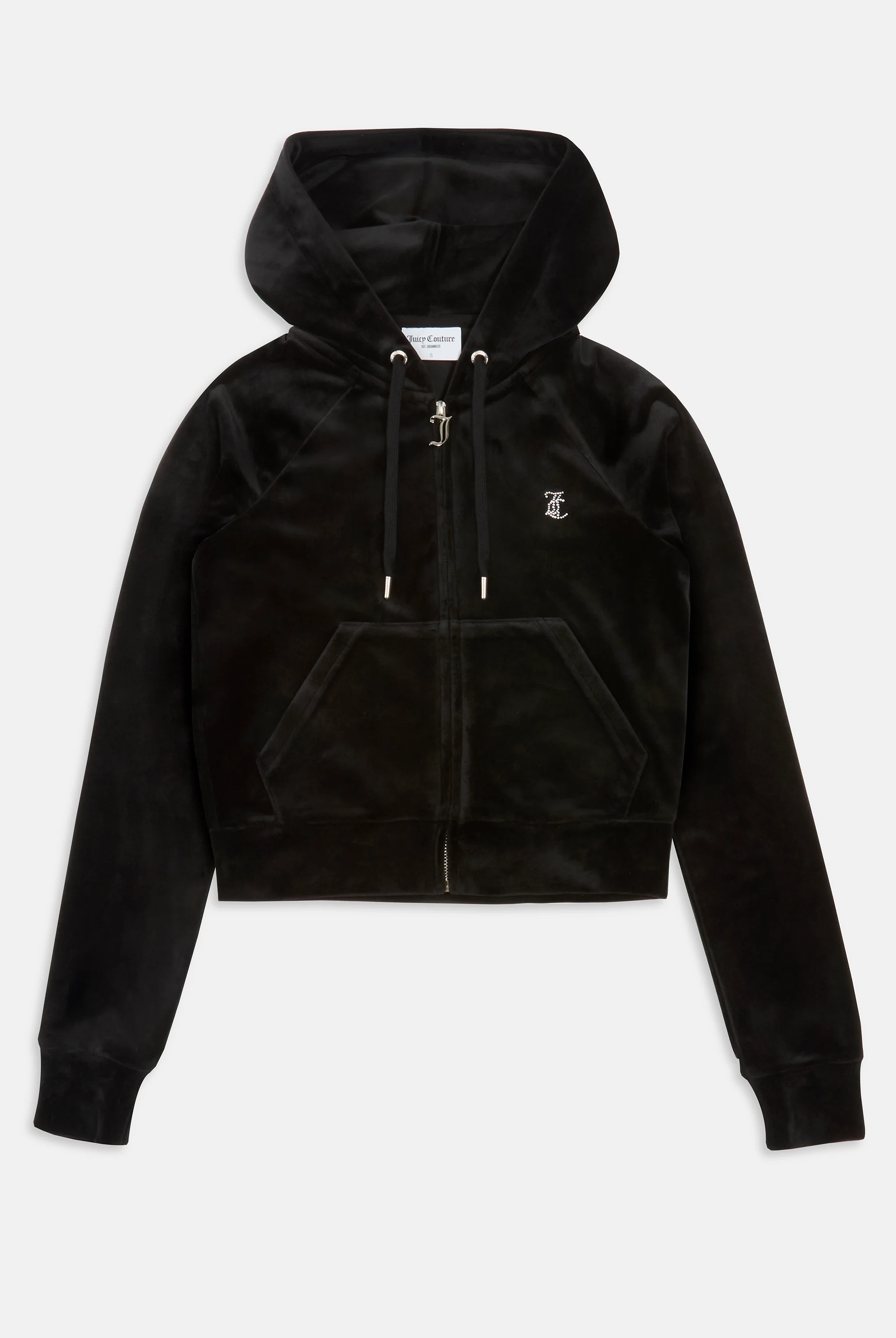 'LEO' BLACK DIAMANTÉ VELOUR ZIP-THROUGH HOODIE - Image 7