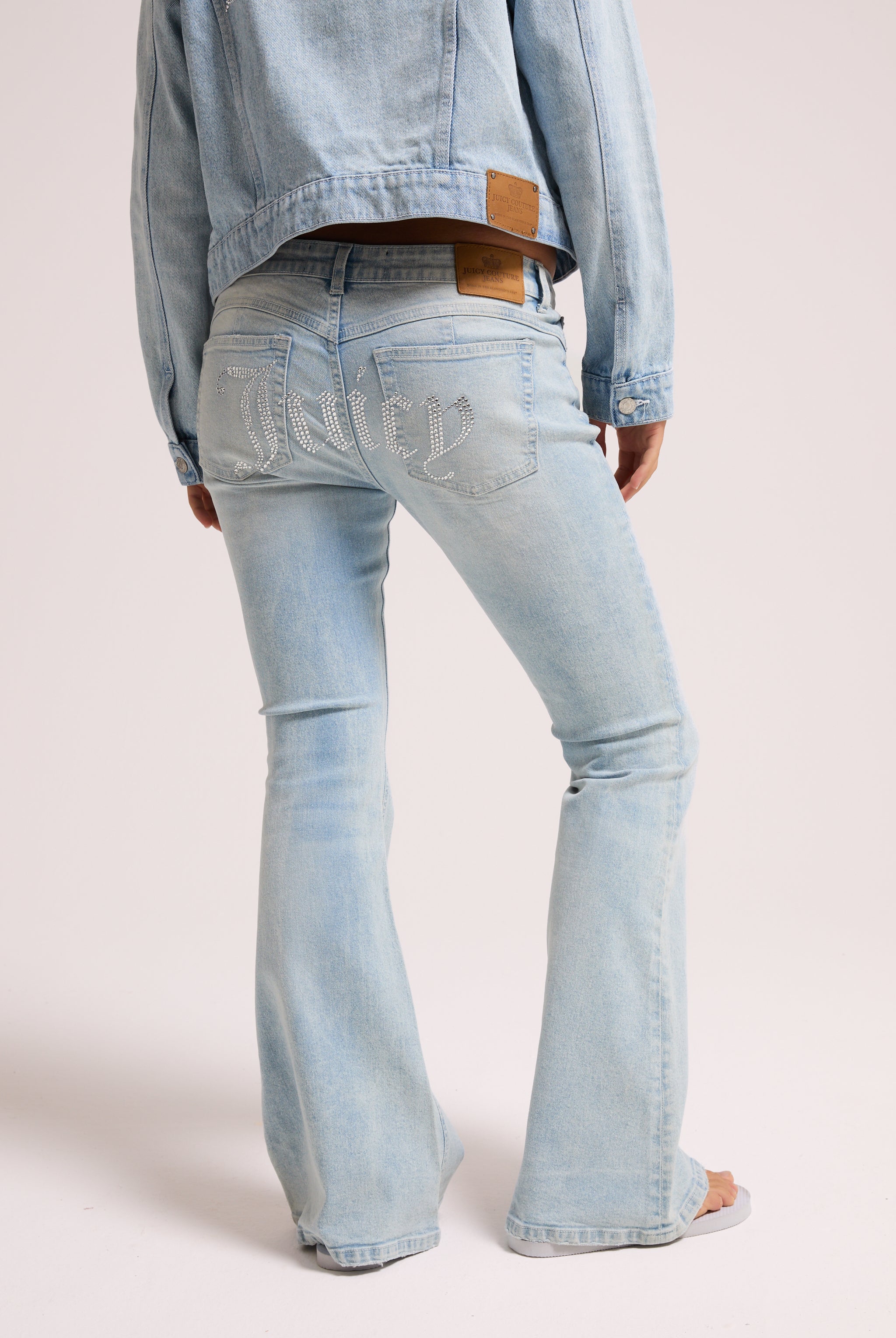 LIGHT WASH DIAMANTÉ LOW RISE FLARE JEAN - Image 3