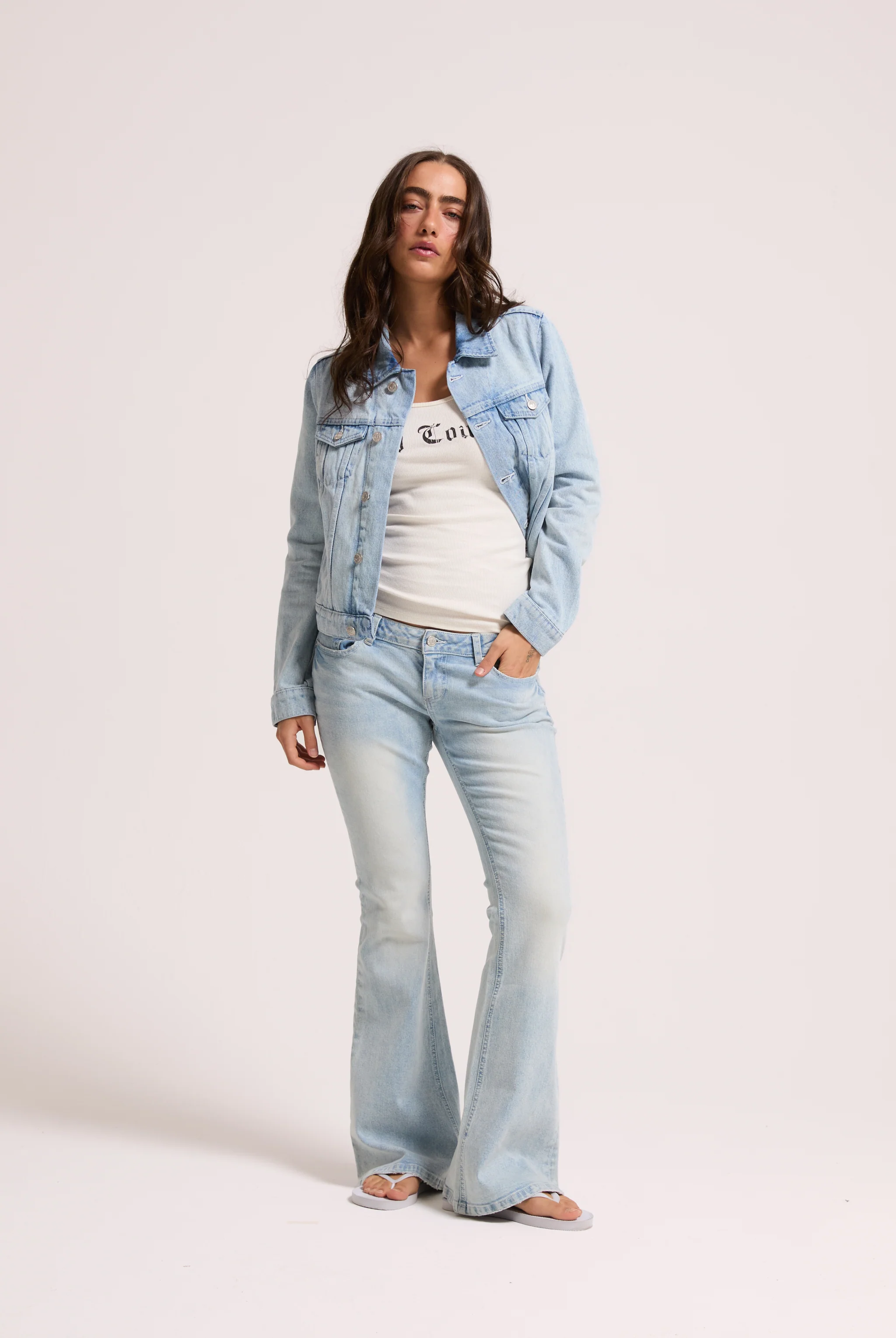 LIGHT WASH DIAMANTÉ LOW RISE FLARE JEAN - Image 5