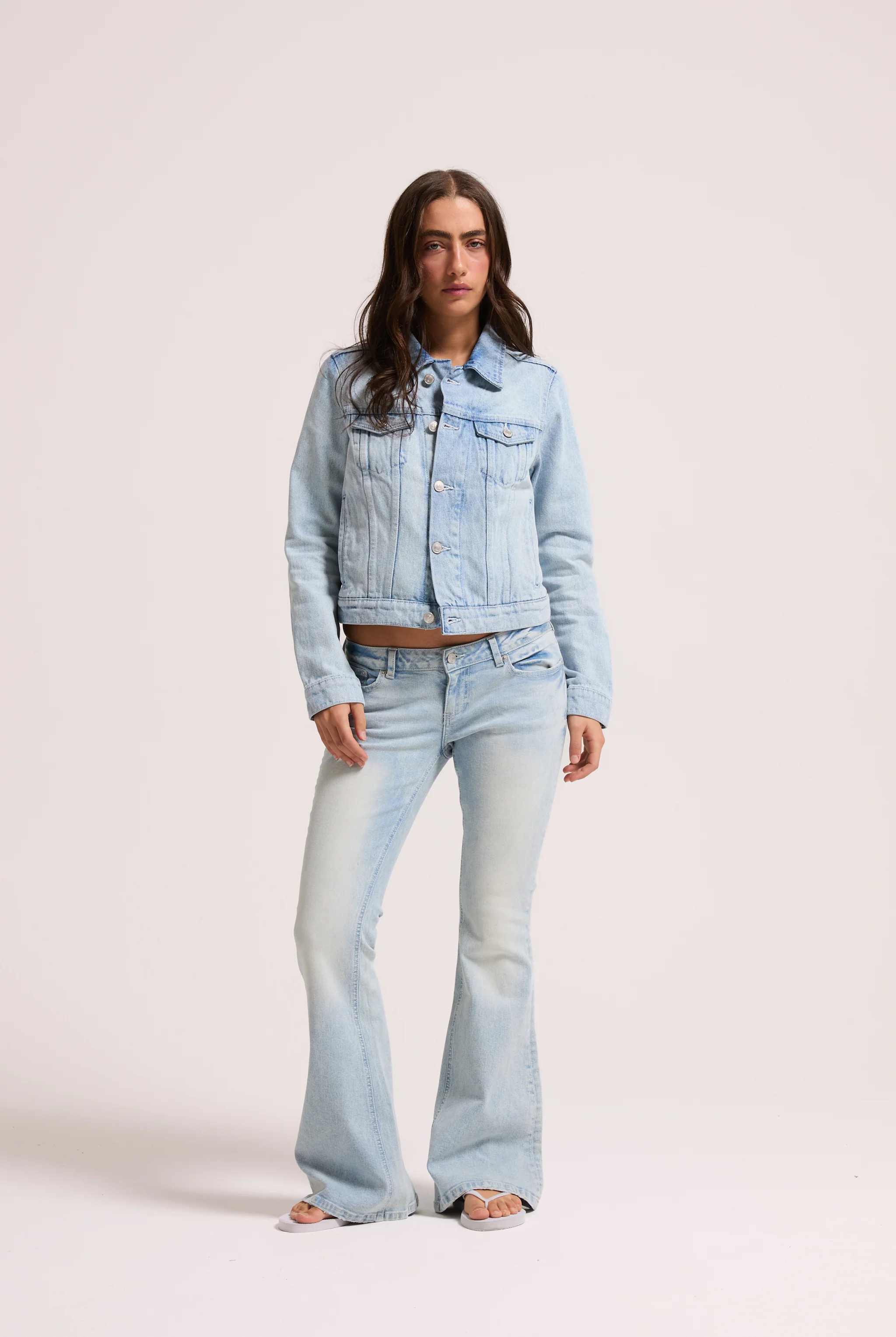LIGHT WASH DIAMANTÉ LOW RISE FLARE JEAN - Image 8
