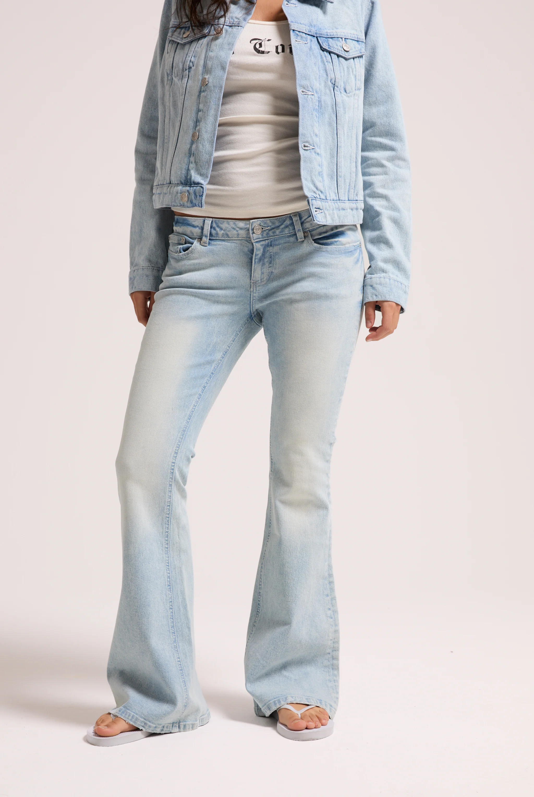 LIGHT WASH DIAMANTÉ LOW RISE FLARE JEAN - Image 9