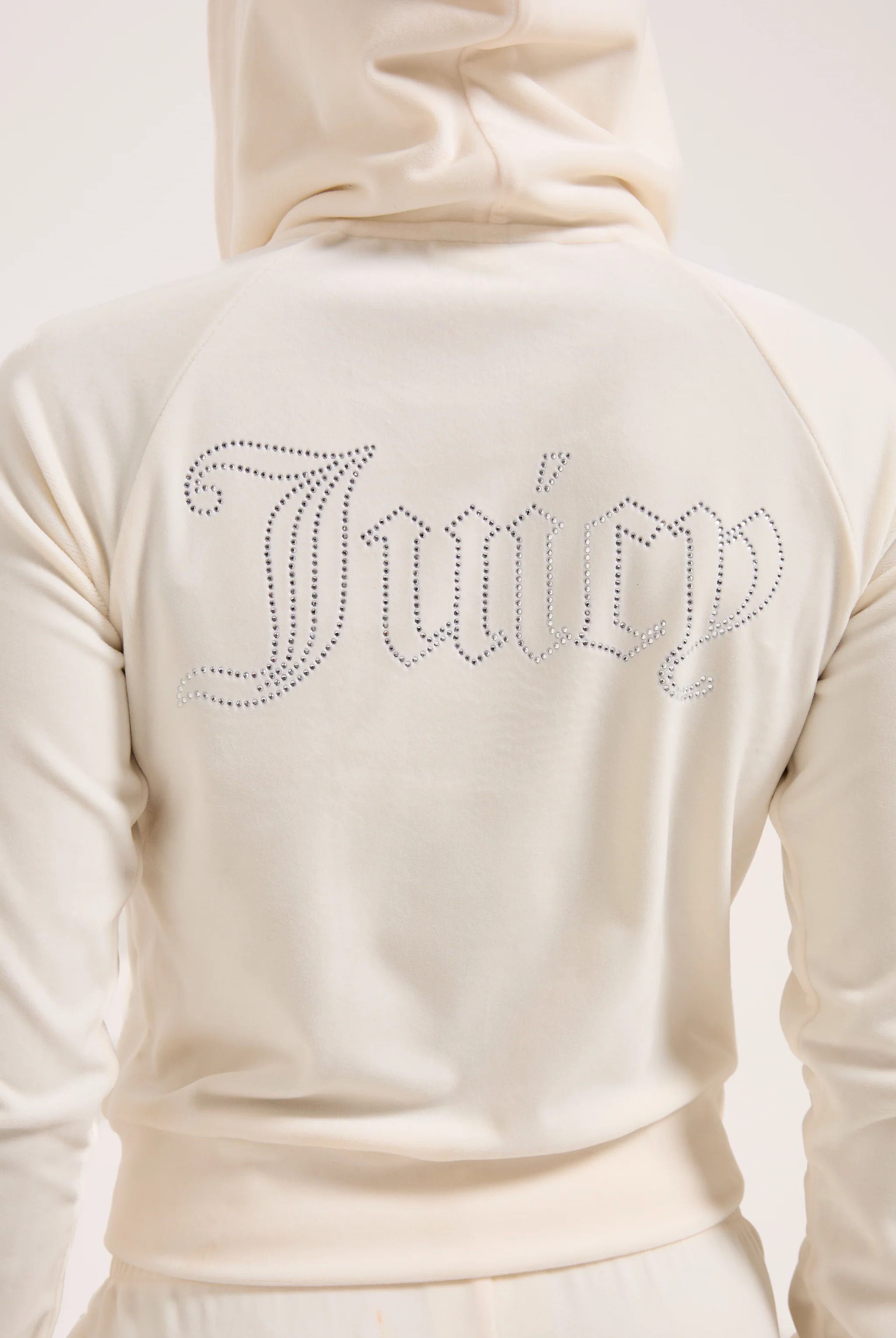 CREAM OUTLINE DIAMANTÉ VELOUR ZIP-THROUGH HOODIE - Image 7