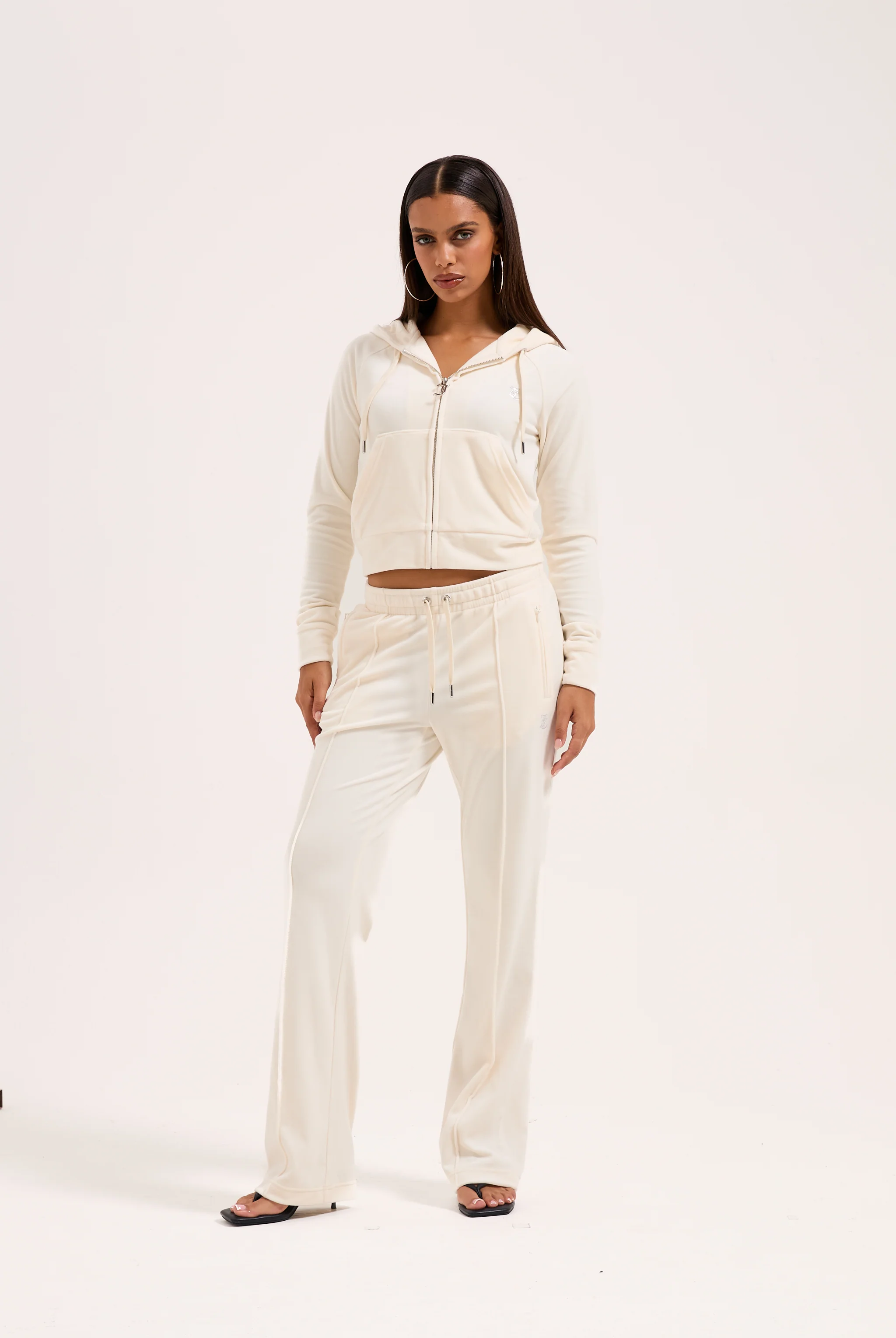 CREAM OUTLINE DIAMANTÉ VELOUR ZIP-THROUGH HOODIE - Image 8
