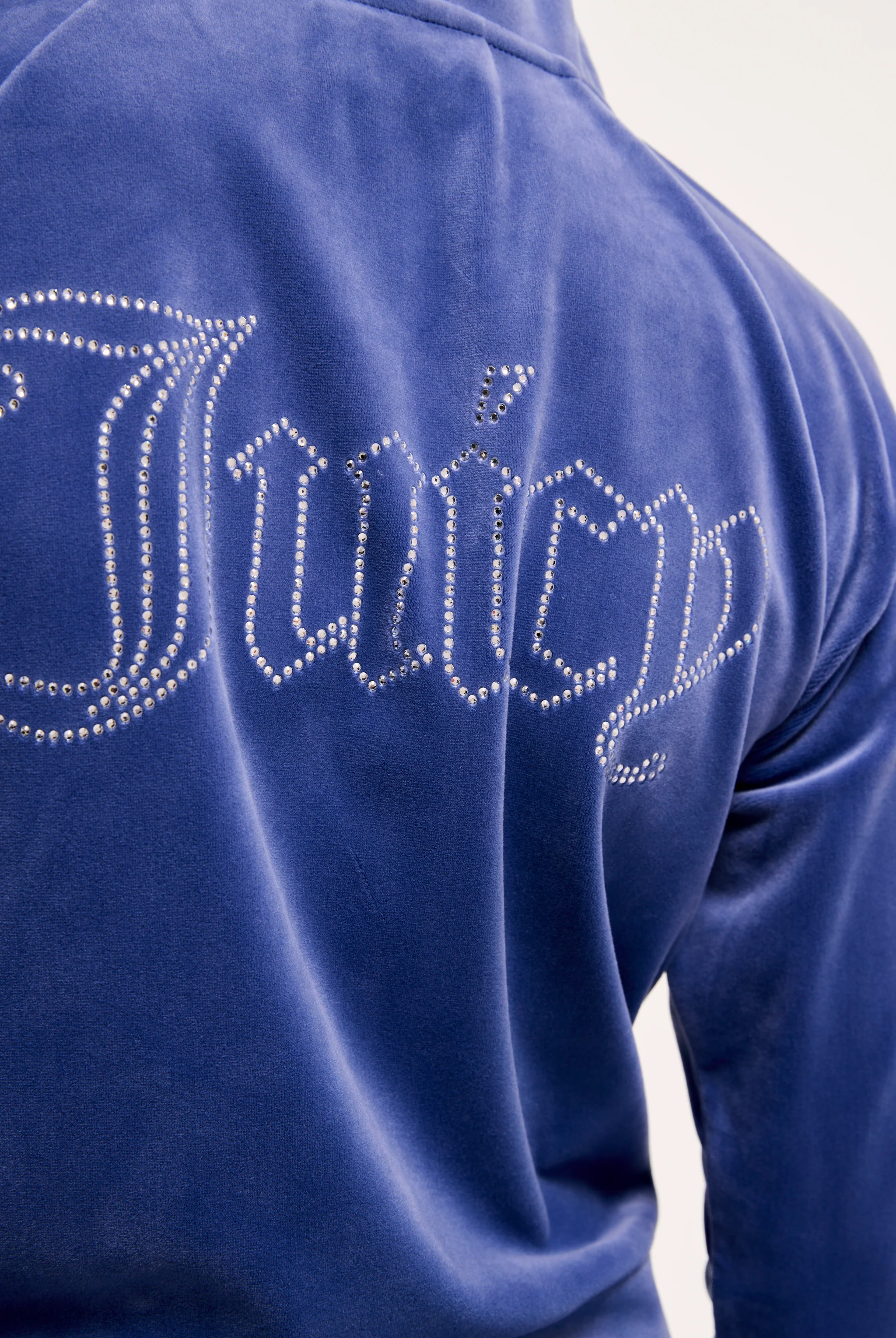 GREY BLUE DIAMANTÉ VELOUR ZIP-THROUGH HOODIE - Image 6