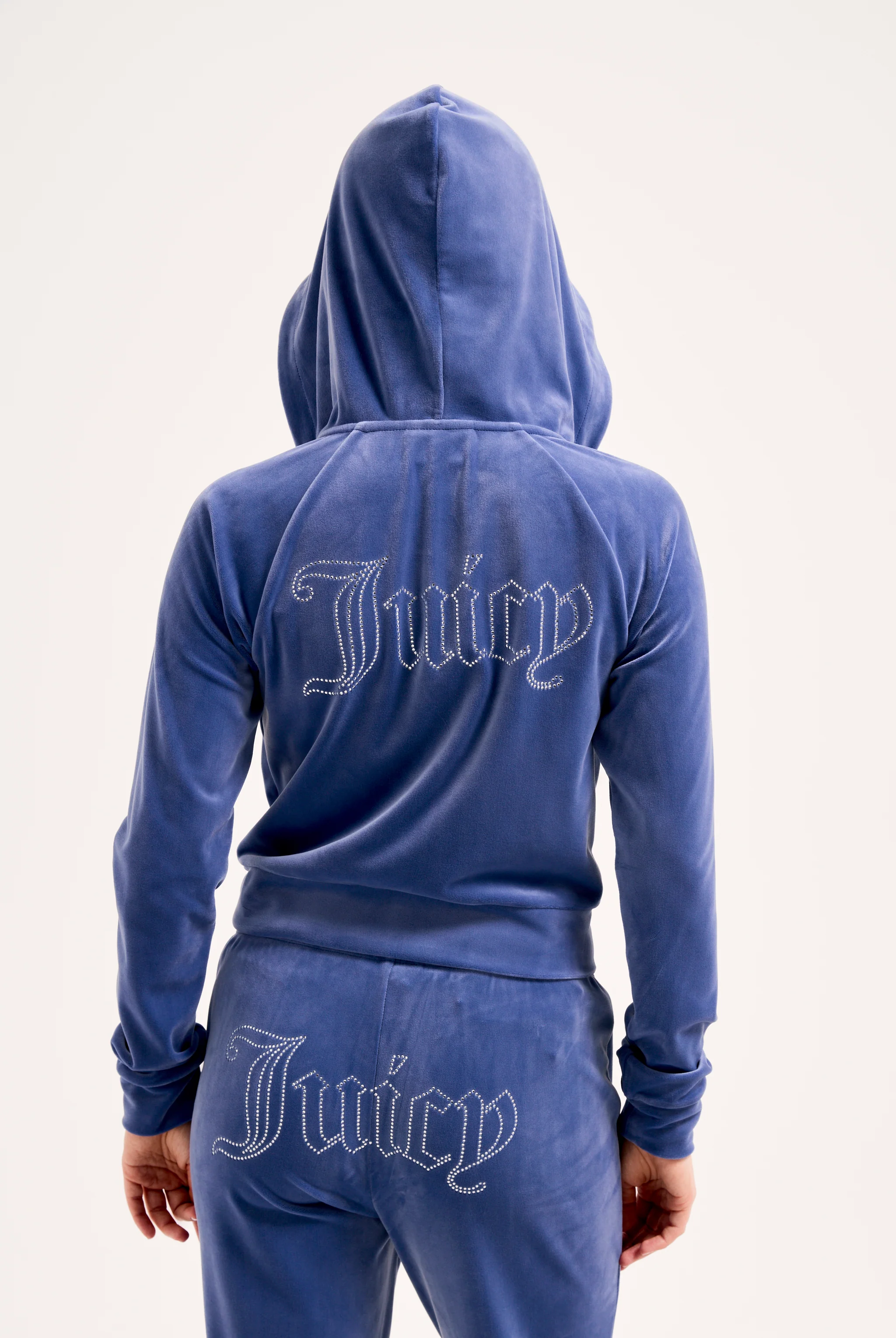 GREY BLUE DIAMANTÉ VELOUR ZIP-THROUGH HOODIE - Image 9