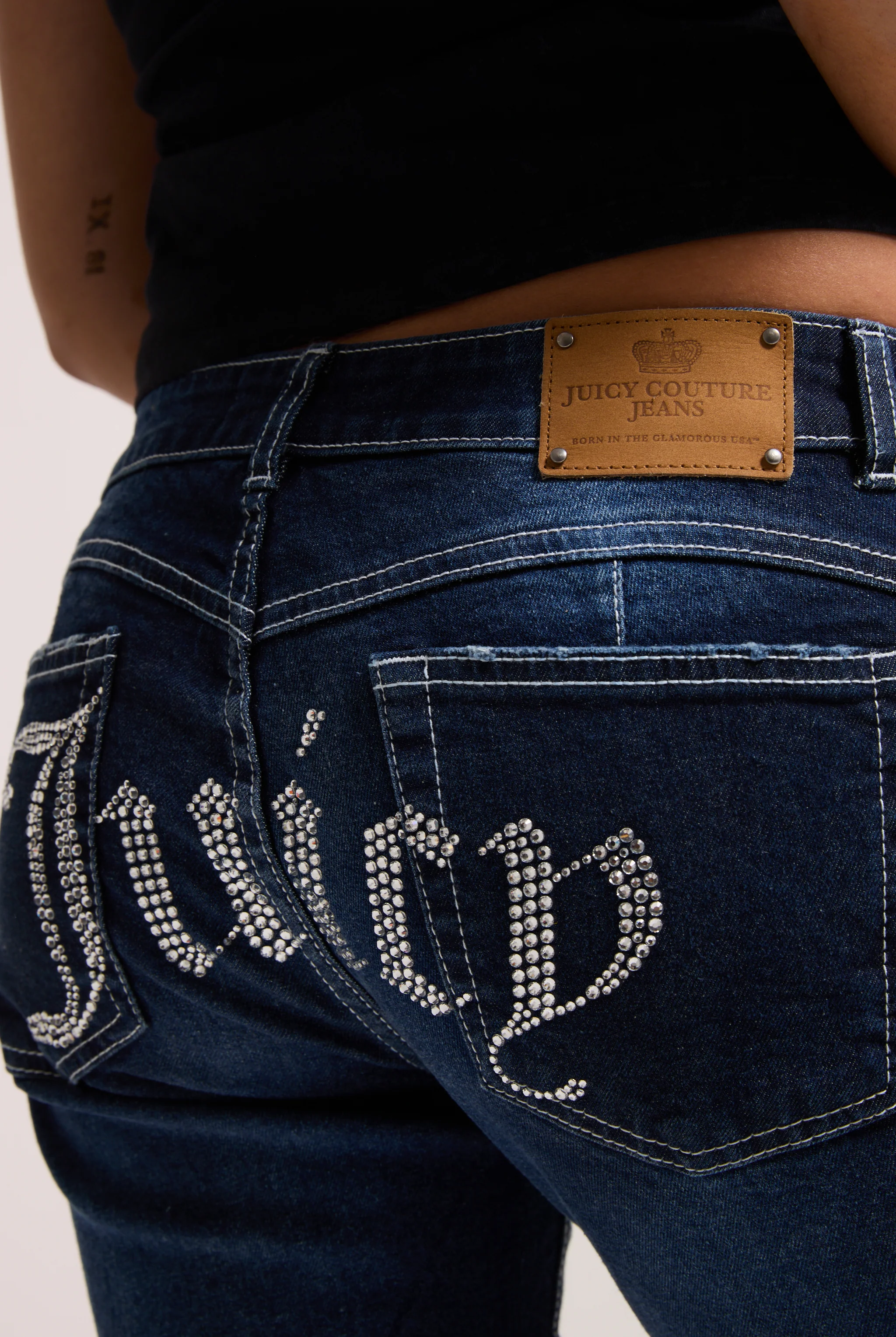 MID WASH DIAMANTÉ LOW RISE FLARE JEAN - Image 5