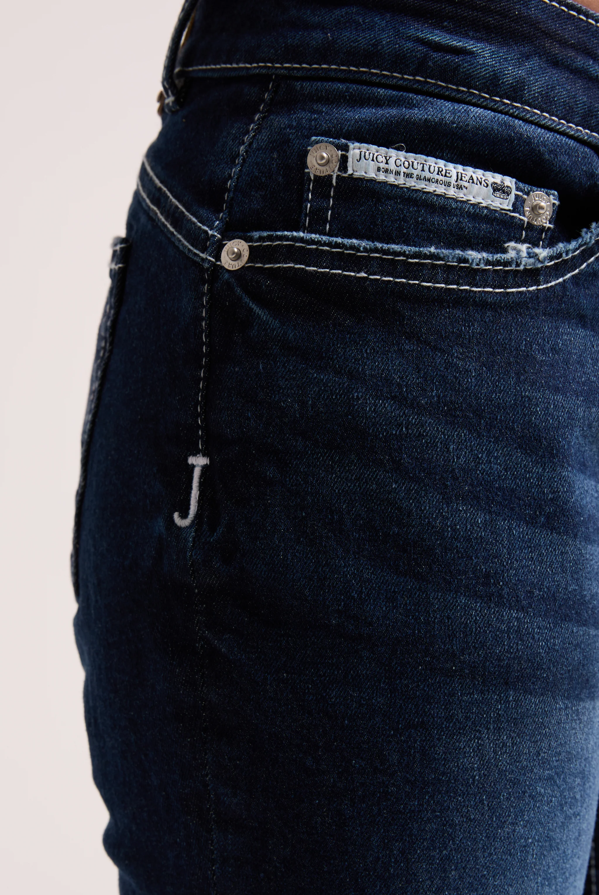 MID WASH DIAMANTÉ LOW RISE FLARE JEAN - Image 6