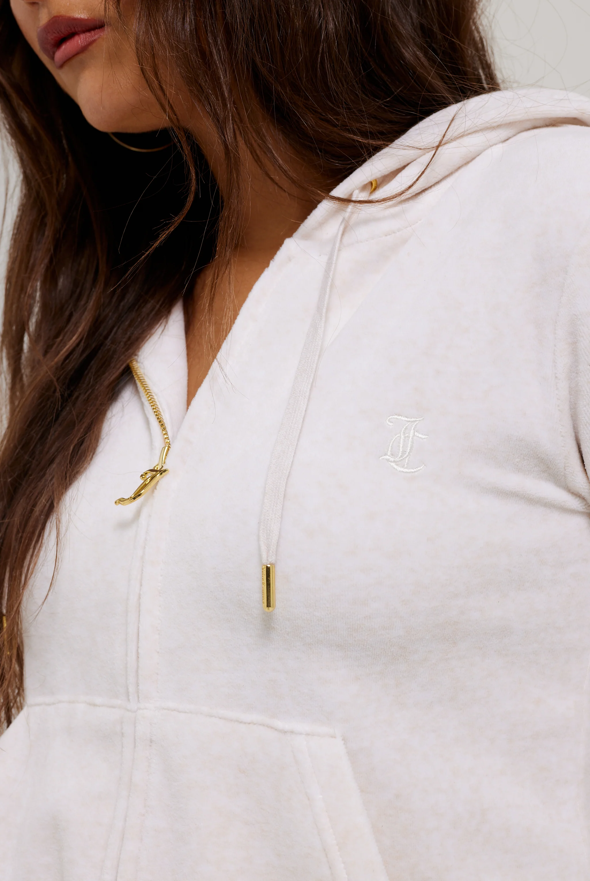 OATMEAL MARL & GOLD COTTON VELOUR ROBERTSON HOODIE - Image 3