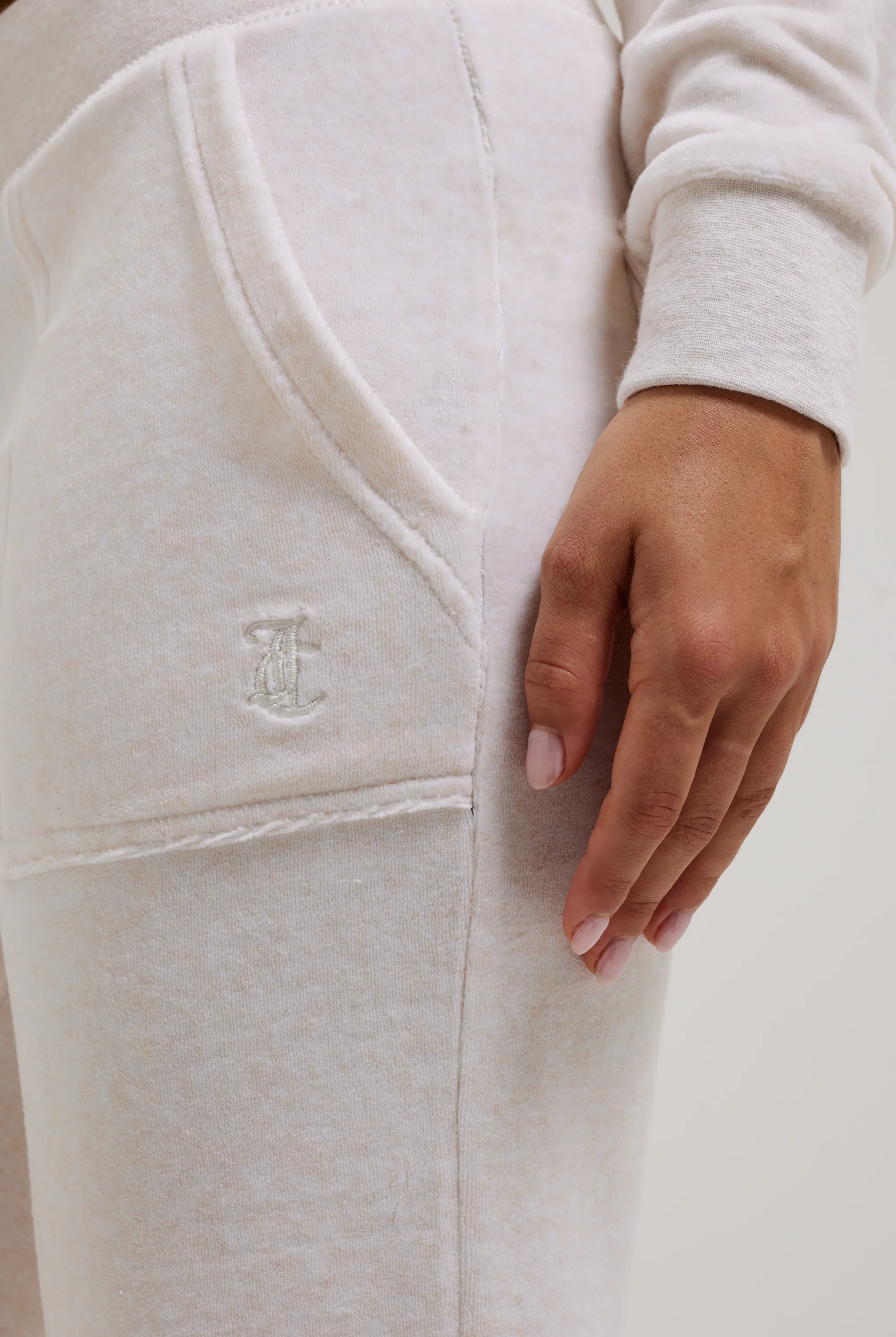 OATMEAL MARL & GOLD LOW RISE FLARE CLASSIC VELOUR TRACK PANT - Image 8