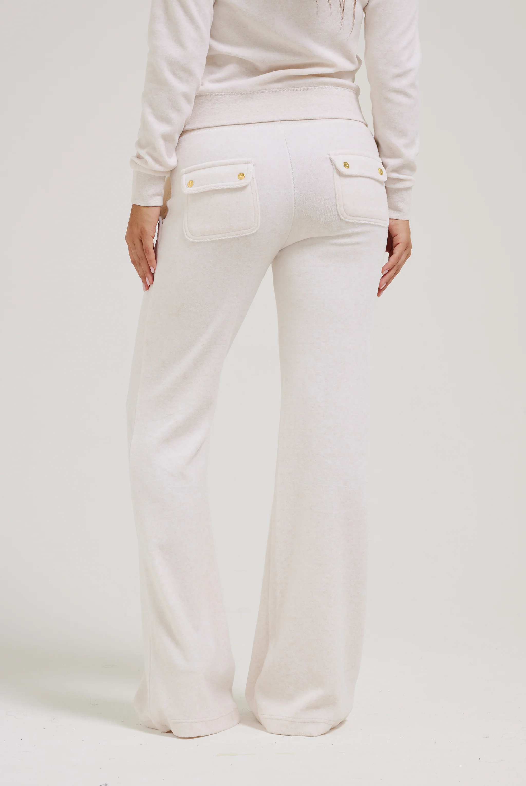 OATMEAL MARL & GOLD LOW RISE FLARE CLASSIC VELOUR TRACK PANT - Image 9
