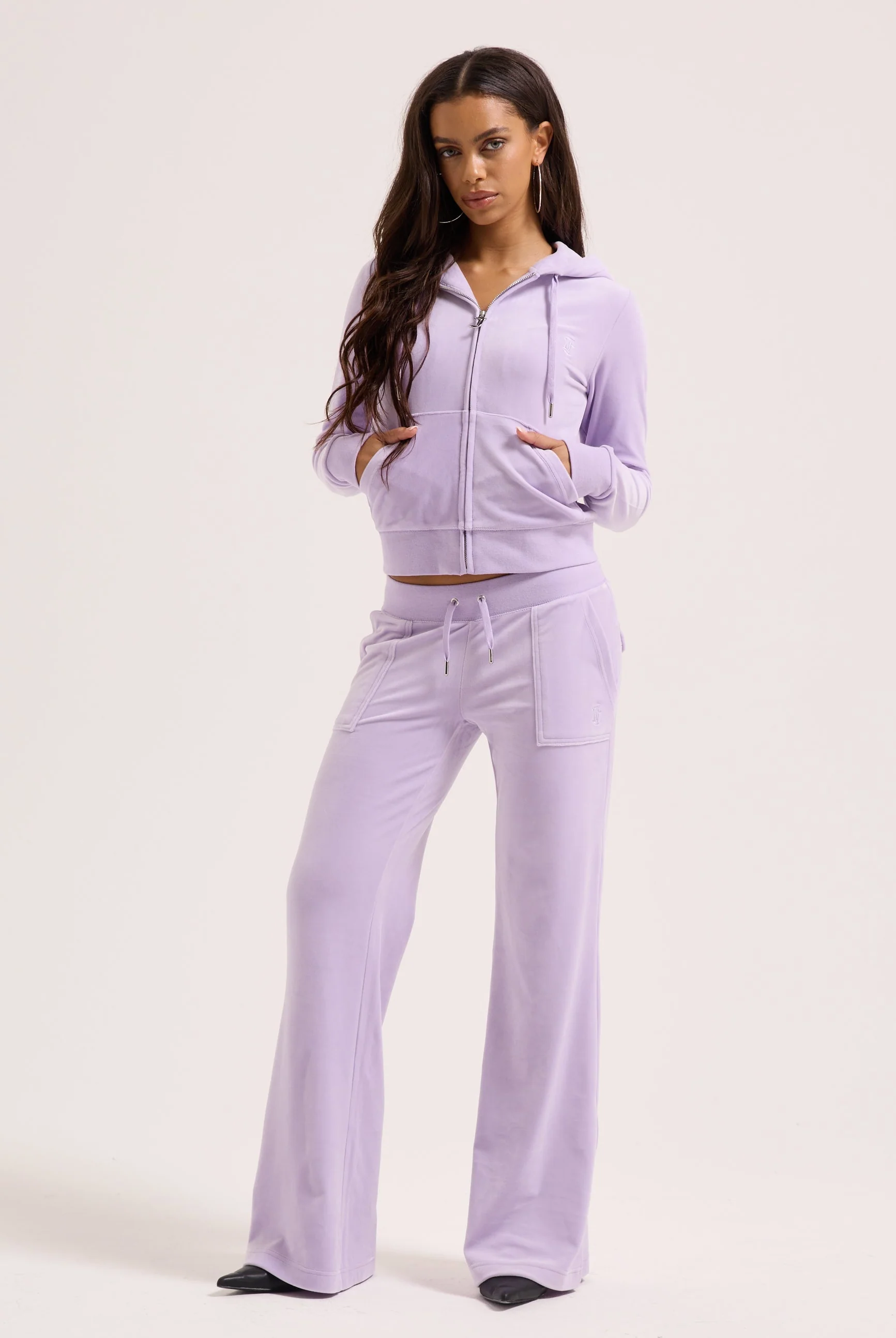 PASTEL LILAC LOW RISE FLARE CLASSIC VELOUR TRACK PANT - Image 3
