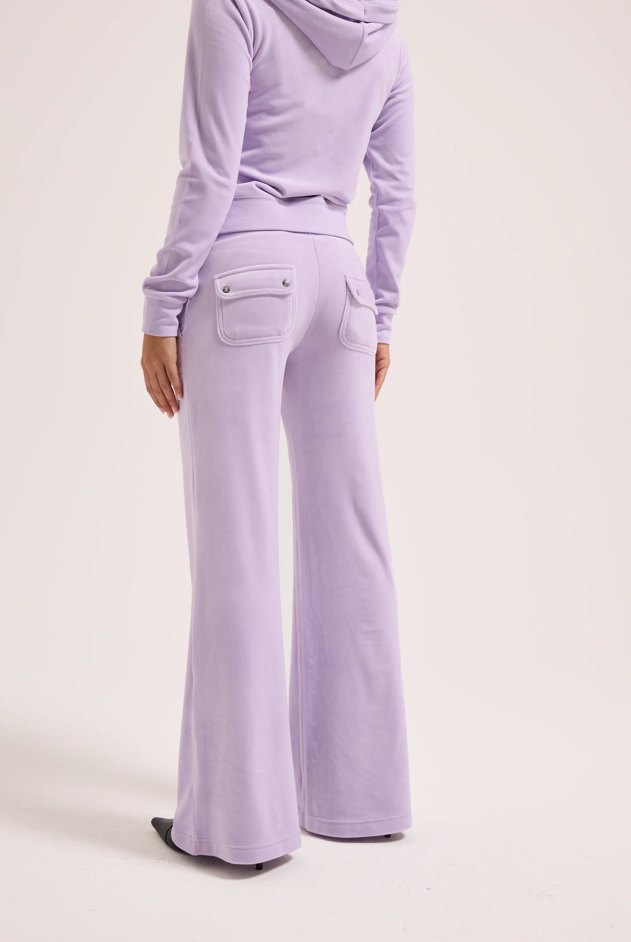 PASTEL LILAC LOW RISE FLARE CLASSIC VELOUR TRACK PANT - Image 4