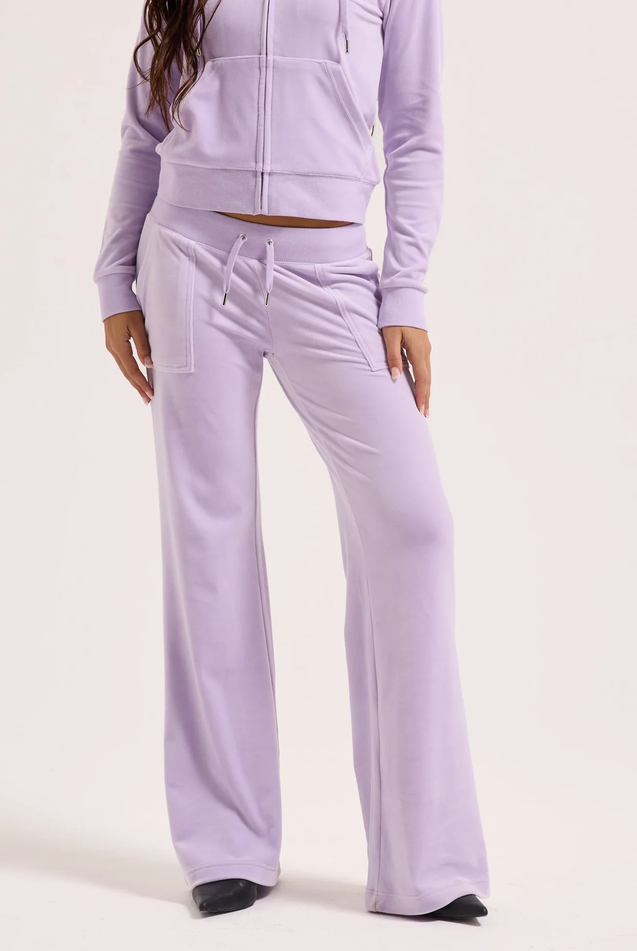 PASTEL LILAC LOW RISE FLARE CLASSIC VELOUR TRACK PANT - Image 5