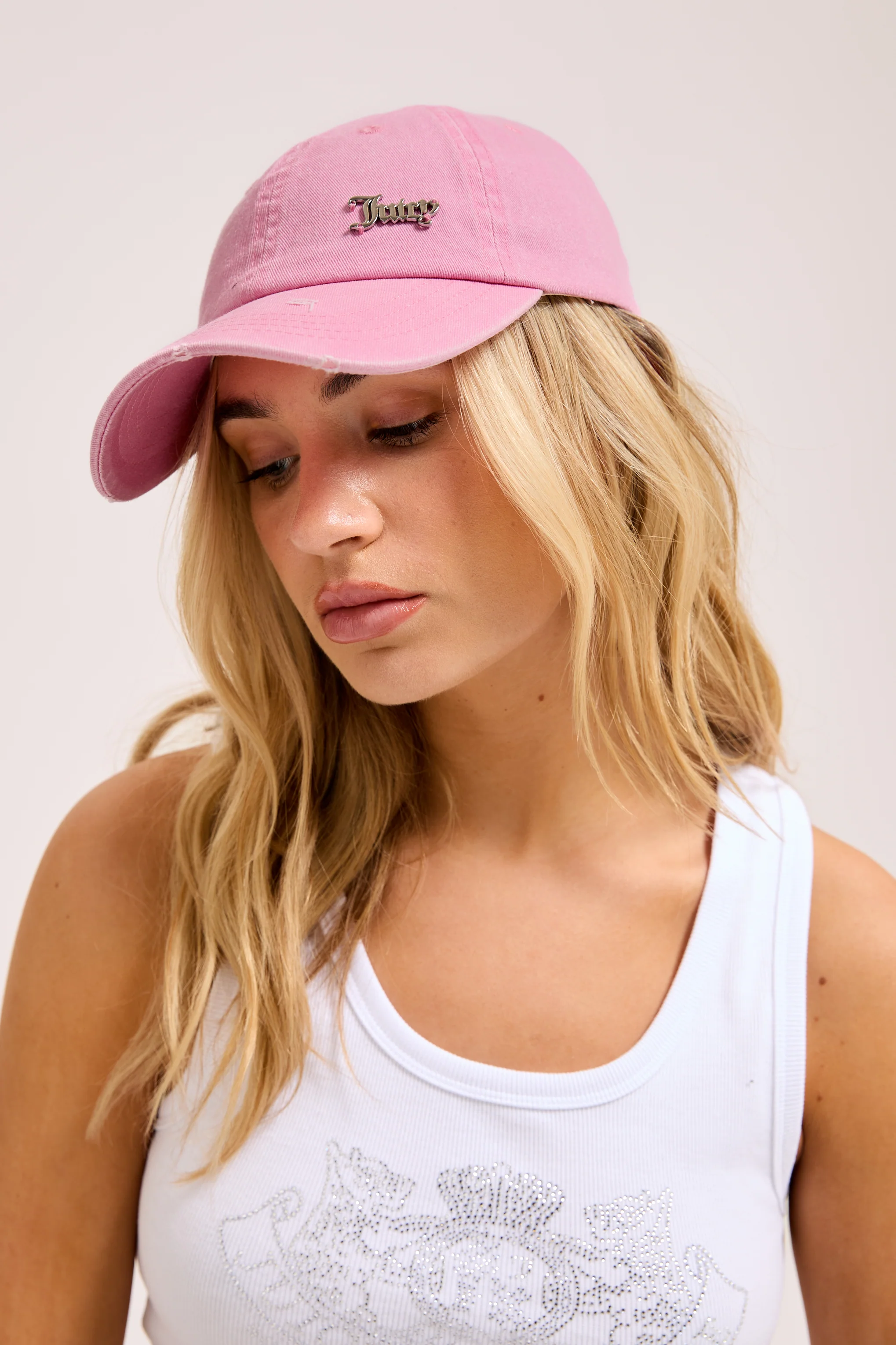 PINK DISTRESSED COTTON DENIM CAP - Image 4
