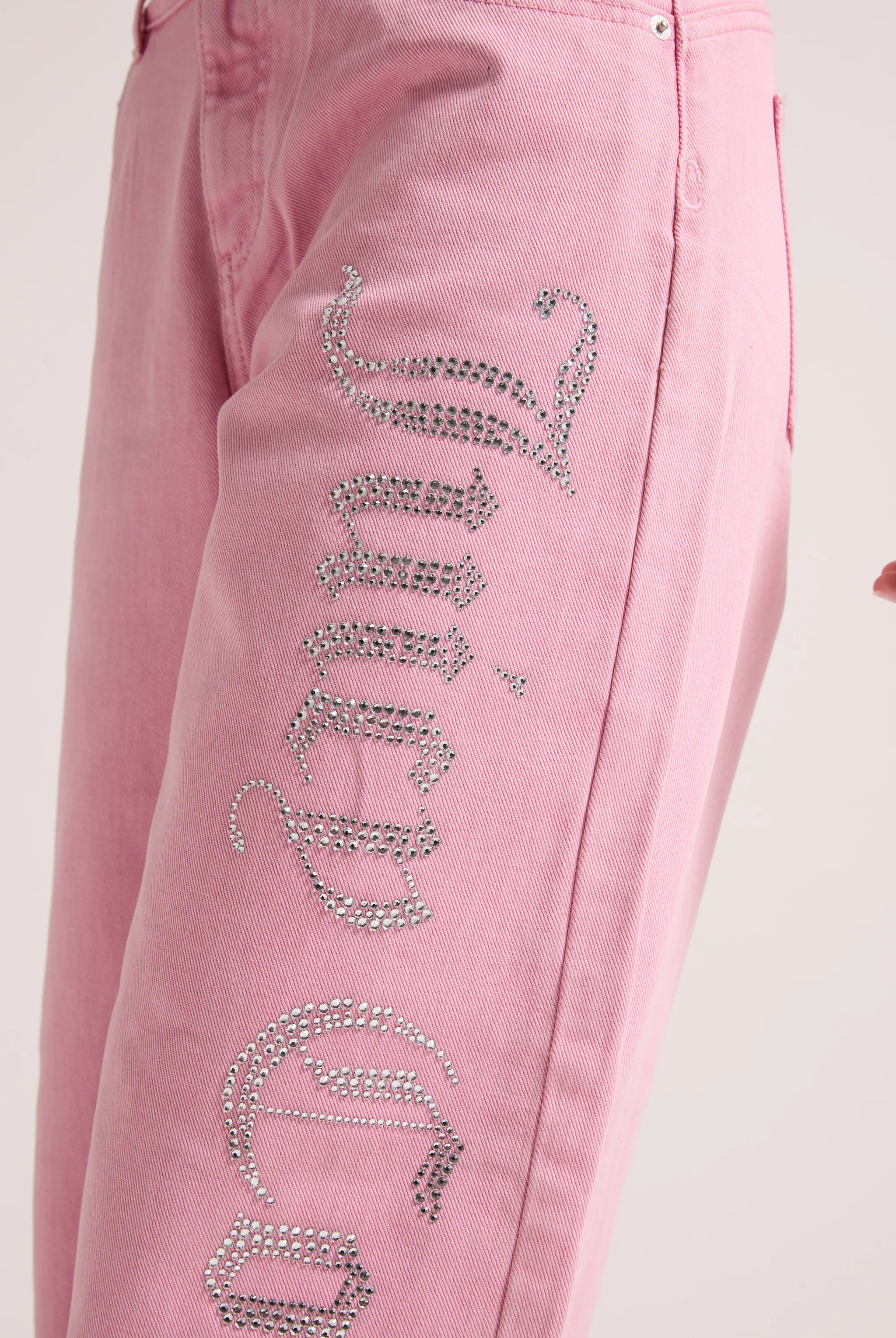 PINK WASH DIAMANTÉ WIDE LEG JEANS - Image 3
