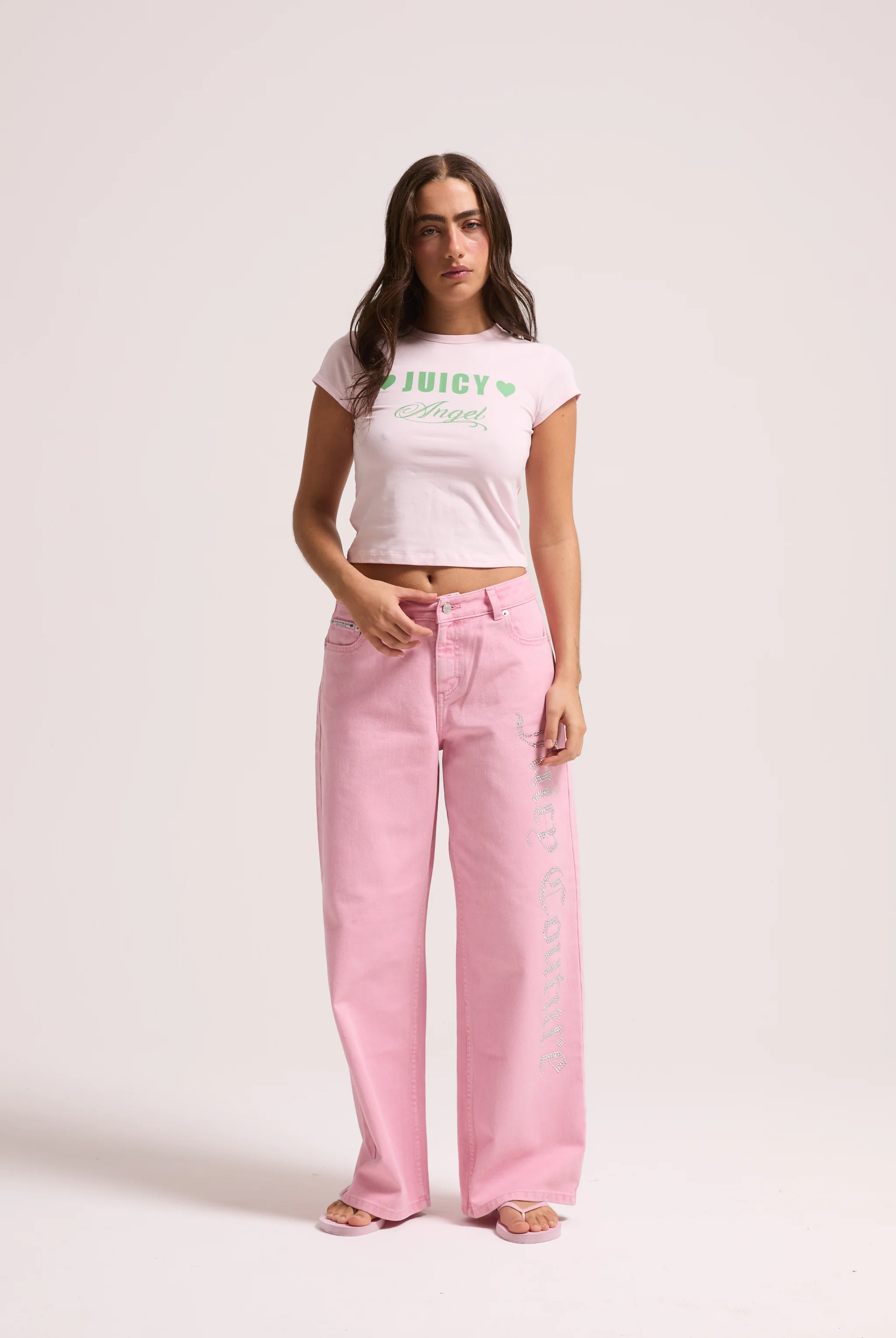 PINK WASH DIAMANTÉ WIDE LEG JEANS - Image 4