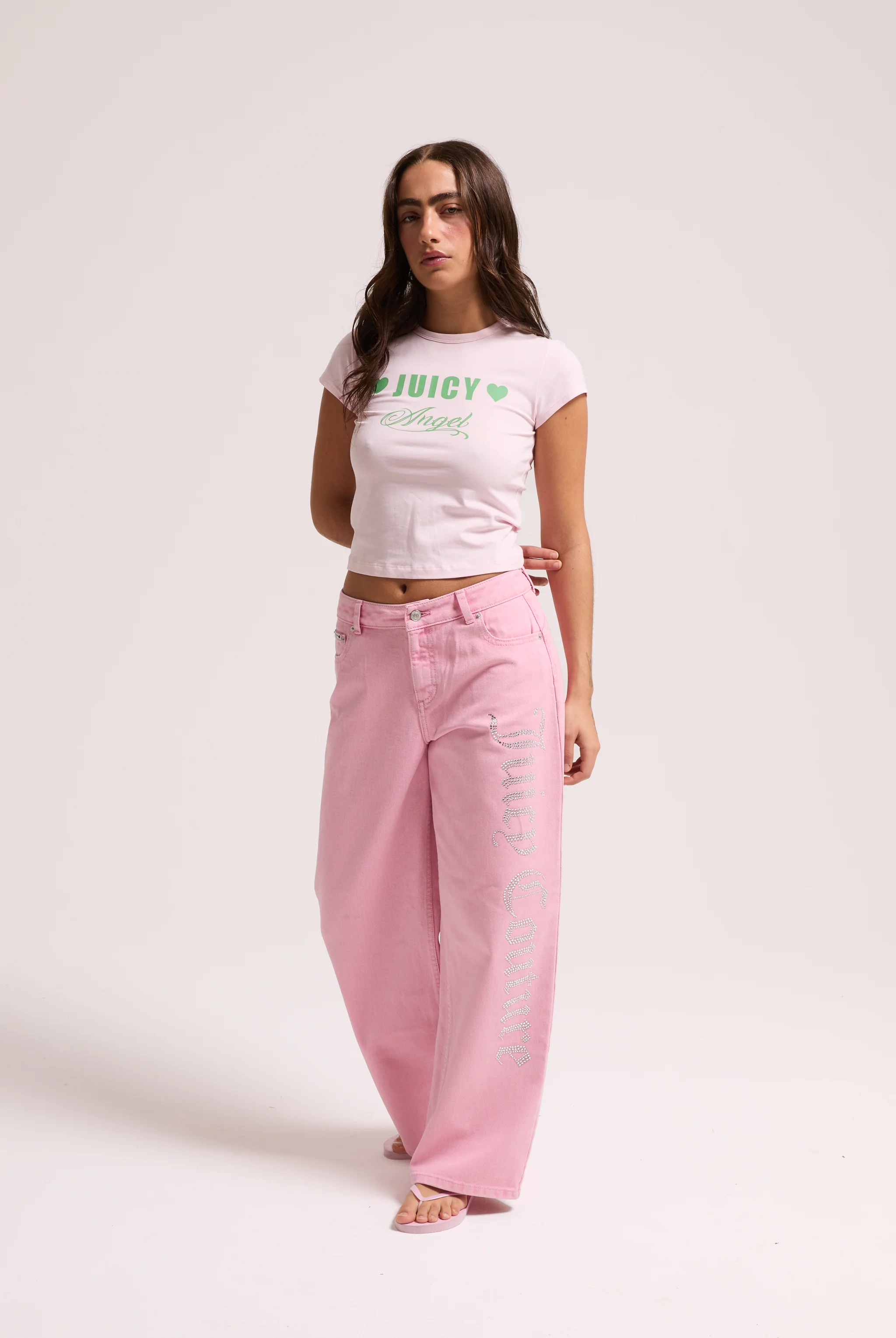 PINK WASH DIAMANTÉ WIDE LEG JEANS - Image 5