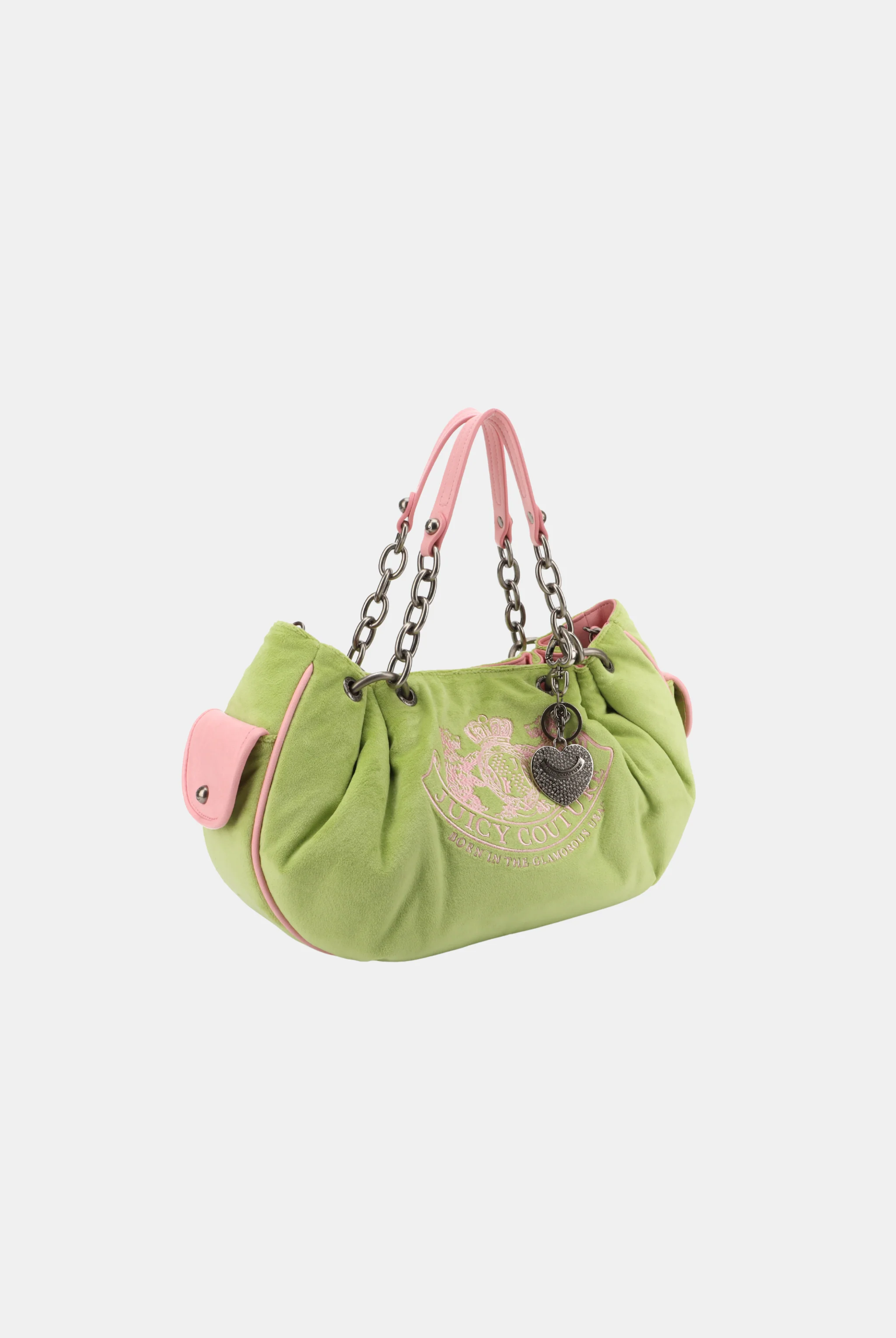 PISTACHIO GREEN CHAIN HANDLE DAYDREAMER CREST VELOUR BAG - Image 3