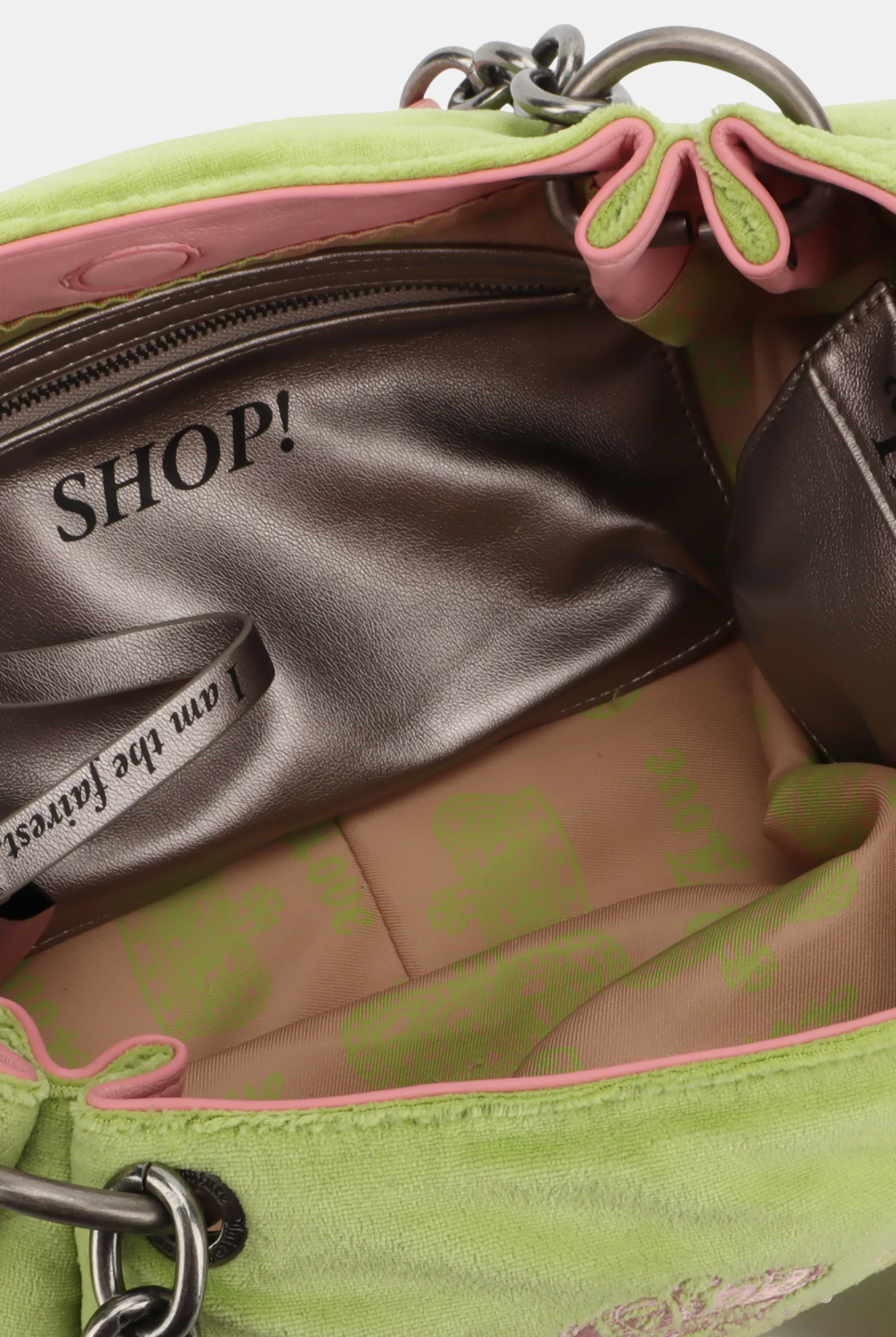 PISTACHIO GREEN CHAIN HANDLE DAYDREAMER CREST VELOUR BAG - Image 4