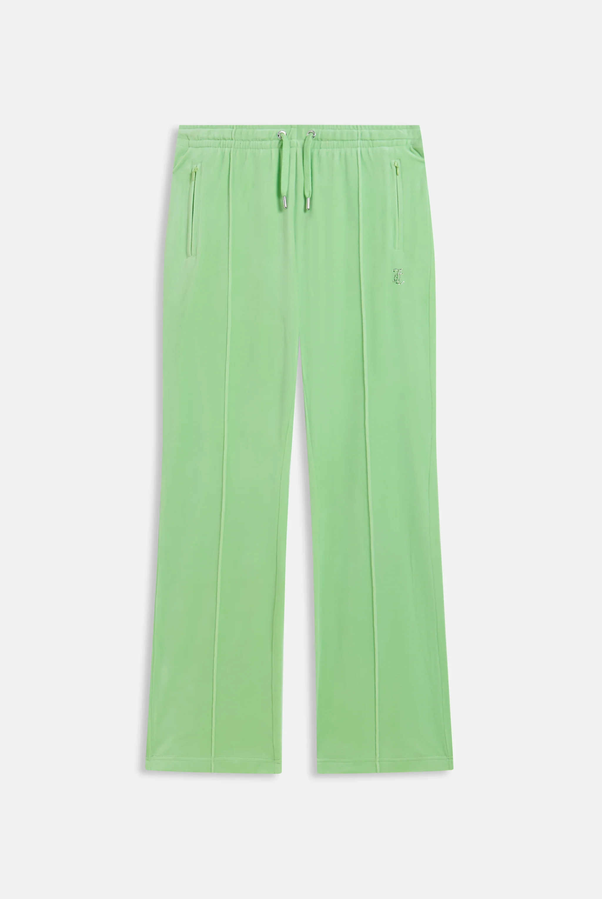 PISTACHIO GREEN VELOUR OUTLINE DIAMANTÉ TRACKSUIT BOTTOM - Image 2