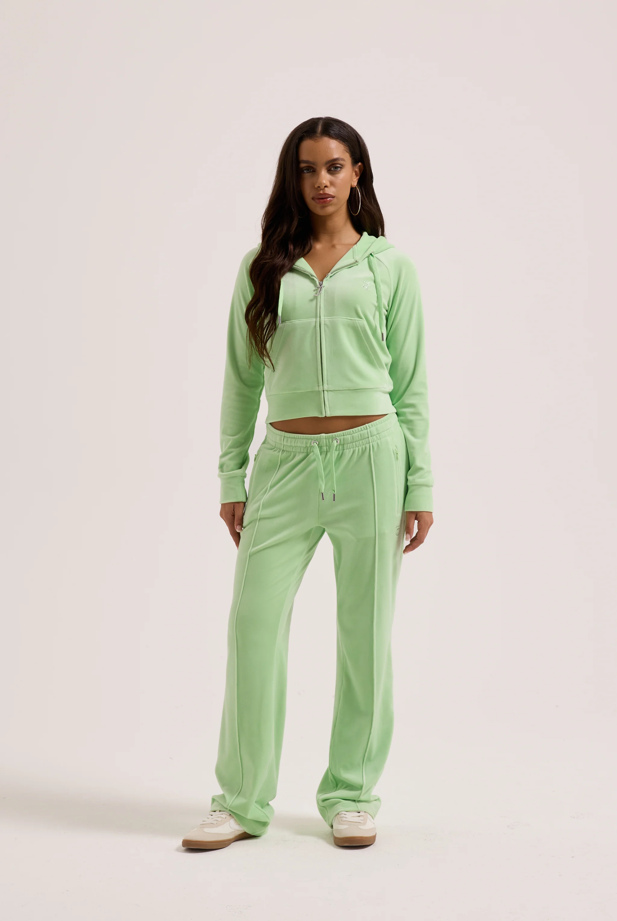 PISTACHIO GREEN VELOUR OUTLINE DIAMANTÉ TRACKSUIT BOTTOM - Image 5