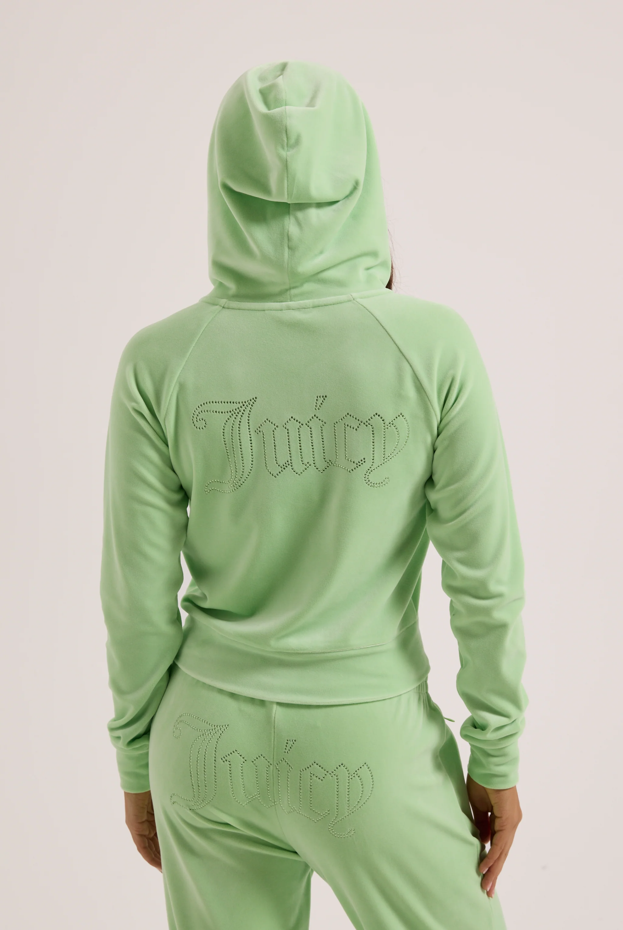 PISTACHIO GREEN OUTLINE DIAMANTÉ VELOUR ZIP-THROUGH HOODIE - Image 10