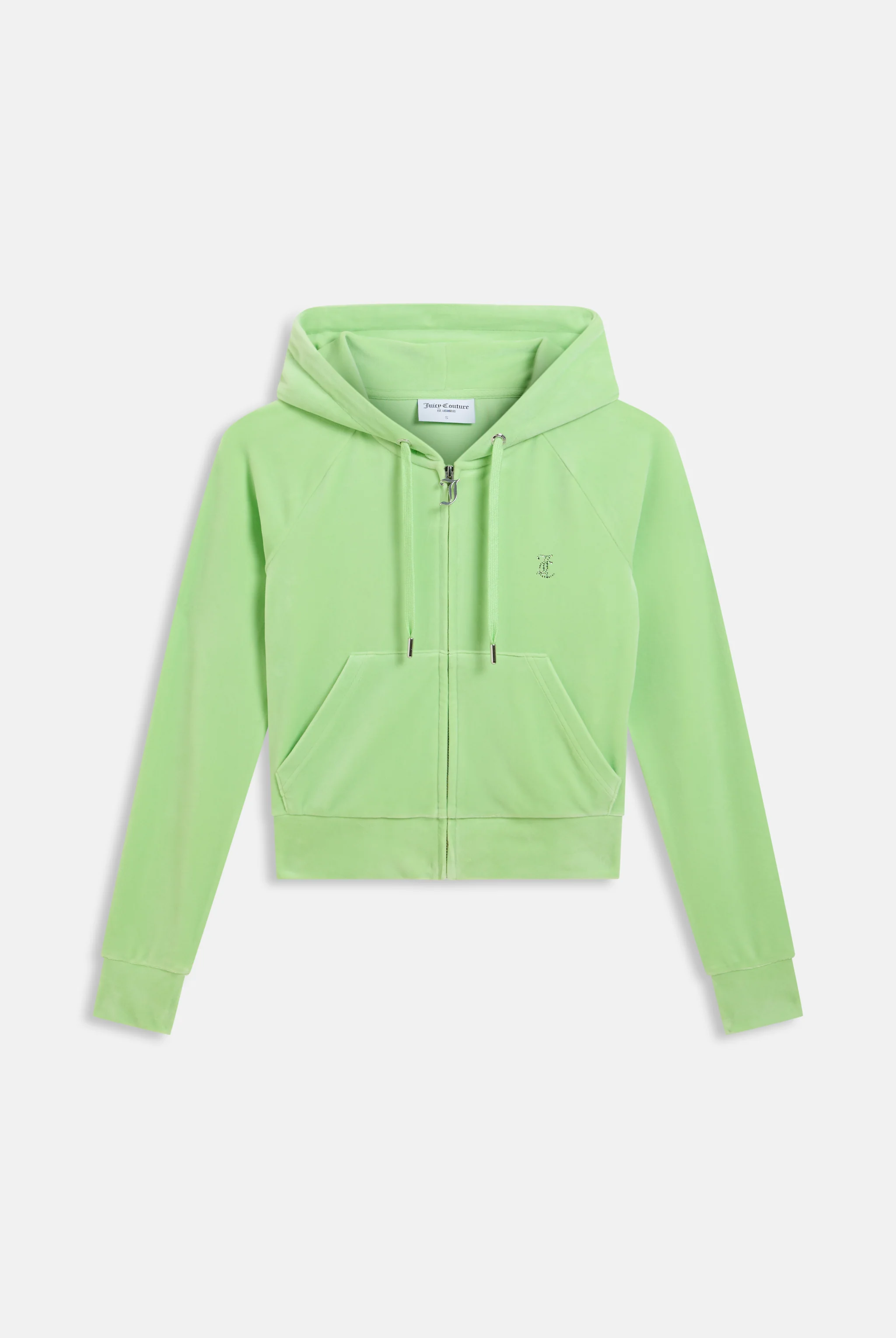 PISTACHIO GREEN OUTLINE DIAMANTÉ VELOUR ZIP-THROUGH HOODIE - Image 2