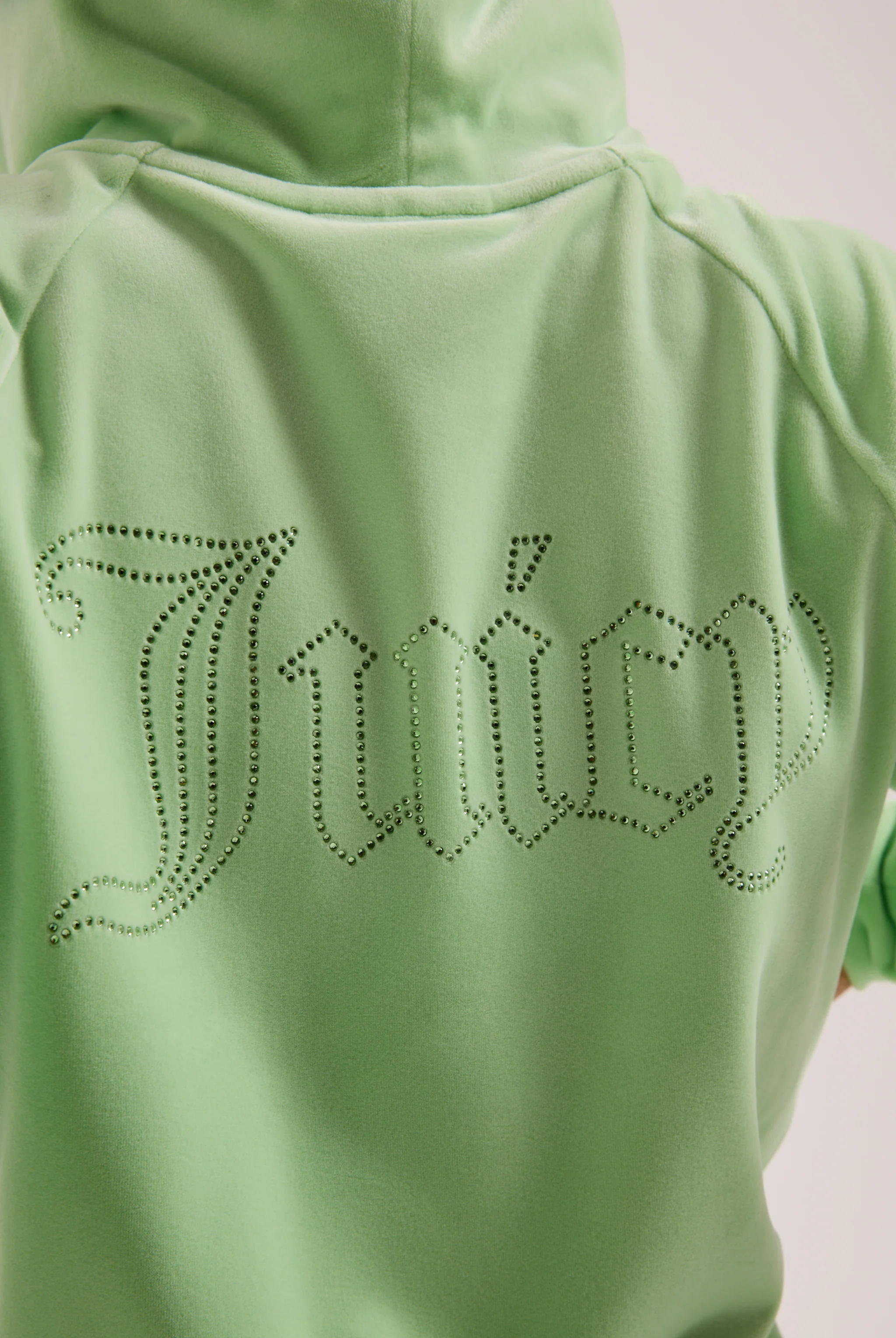 PISTACHIO GREEN OUTLINE DIAMANTÉ VELOUR ZIP-THROUGH HOODIE - Image 4