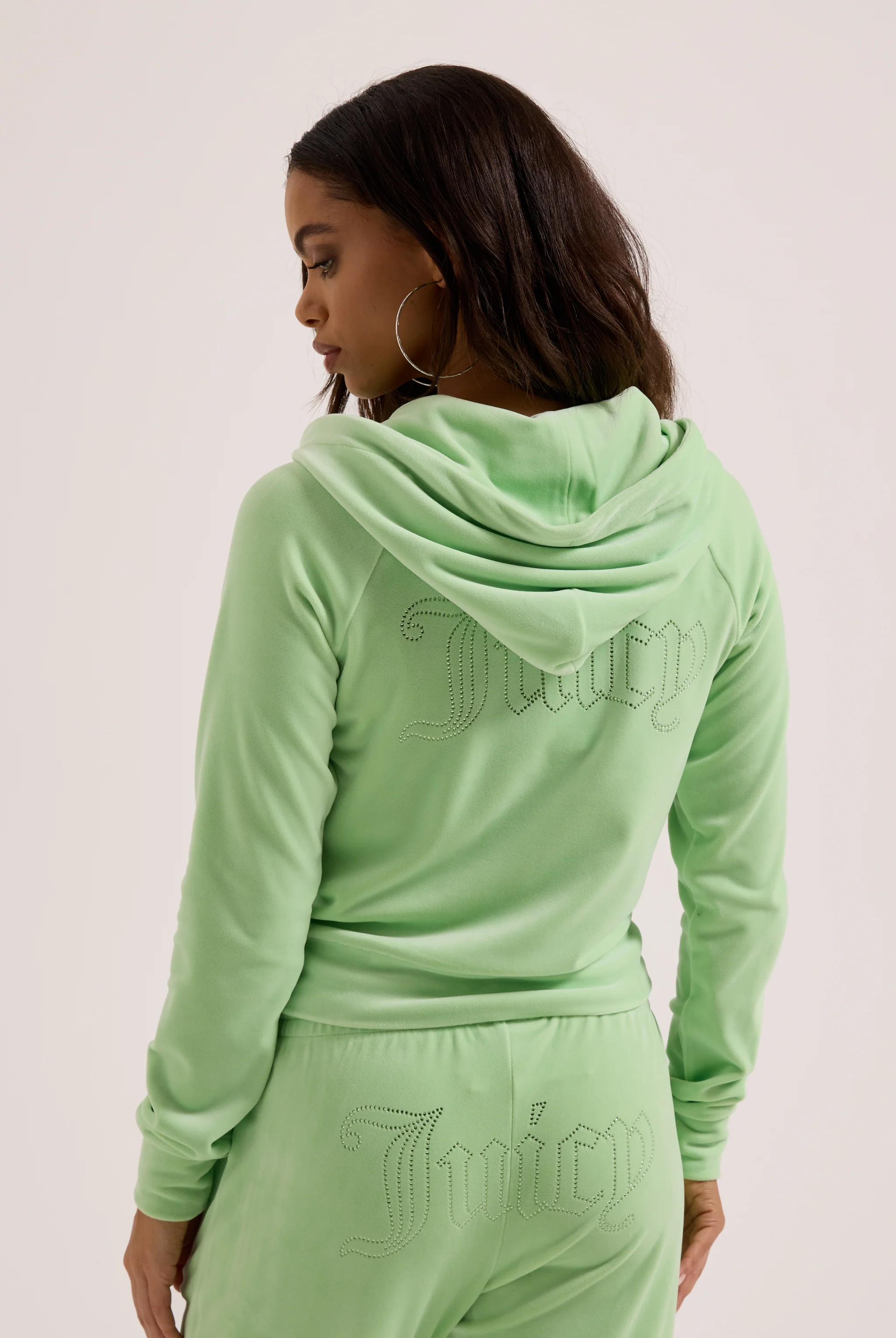 PISTACHIO GREEN OUTLINE DIAMANTÉ VELOUR ZIP-THROUGH HOODIE - Image 6