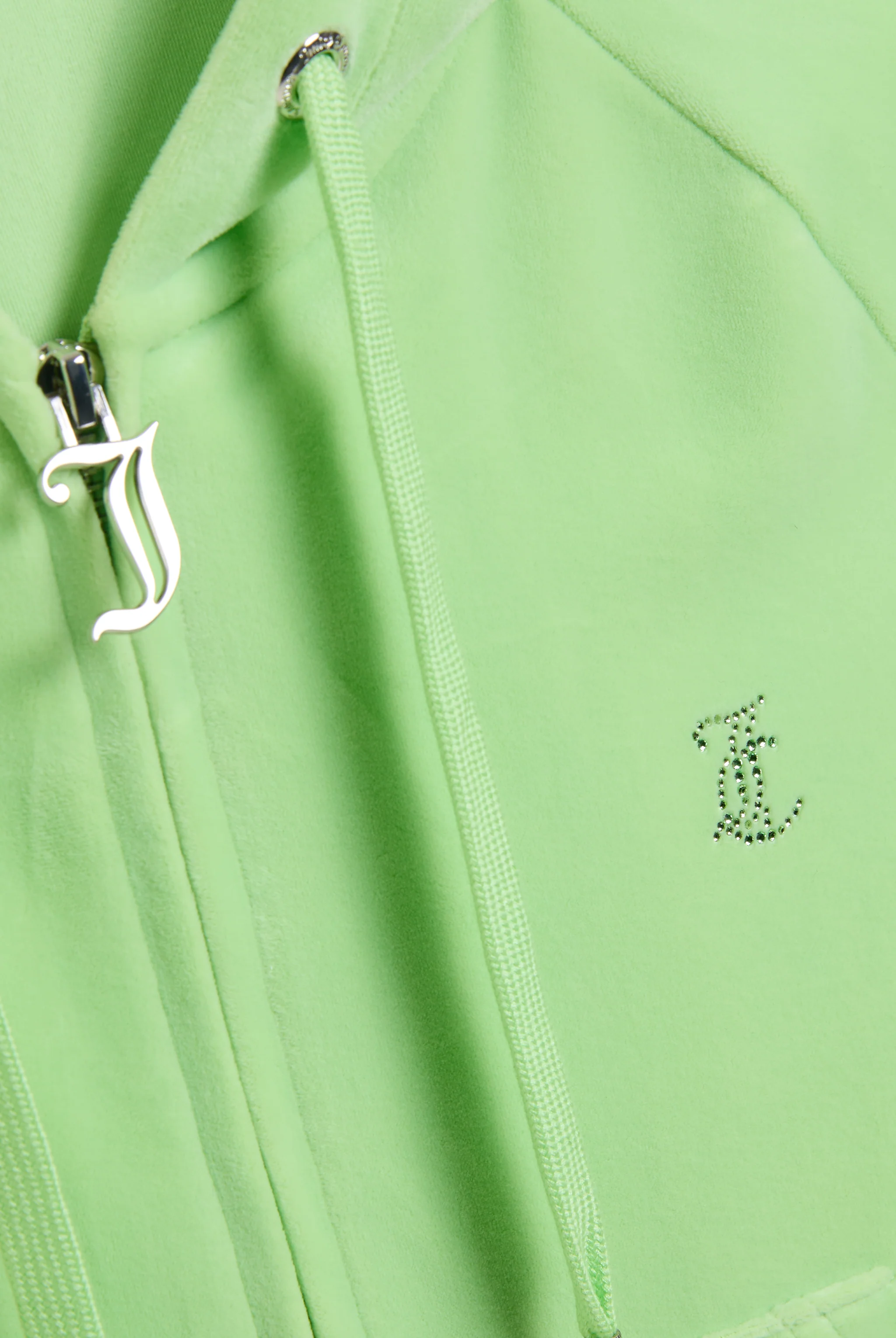 PISTACHIO GREEN OUTLINE DIAMANTÉ VELOUR ZIP-THROUGH HOODIE - Image 9