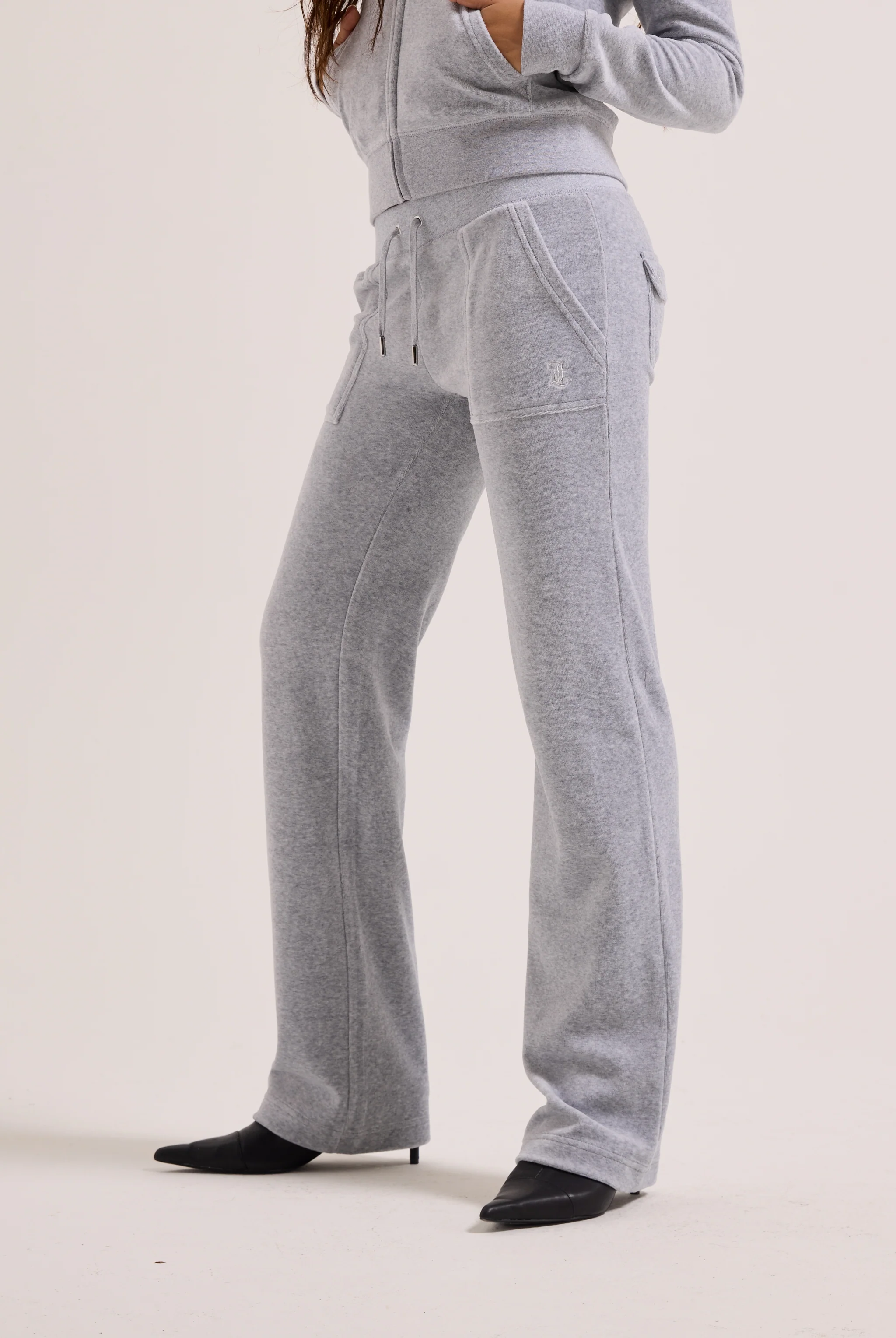 SILVER MARL COTTON VELOUR DEL RAY POCKETED BOTTOMS - Image 8