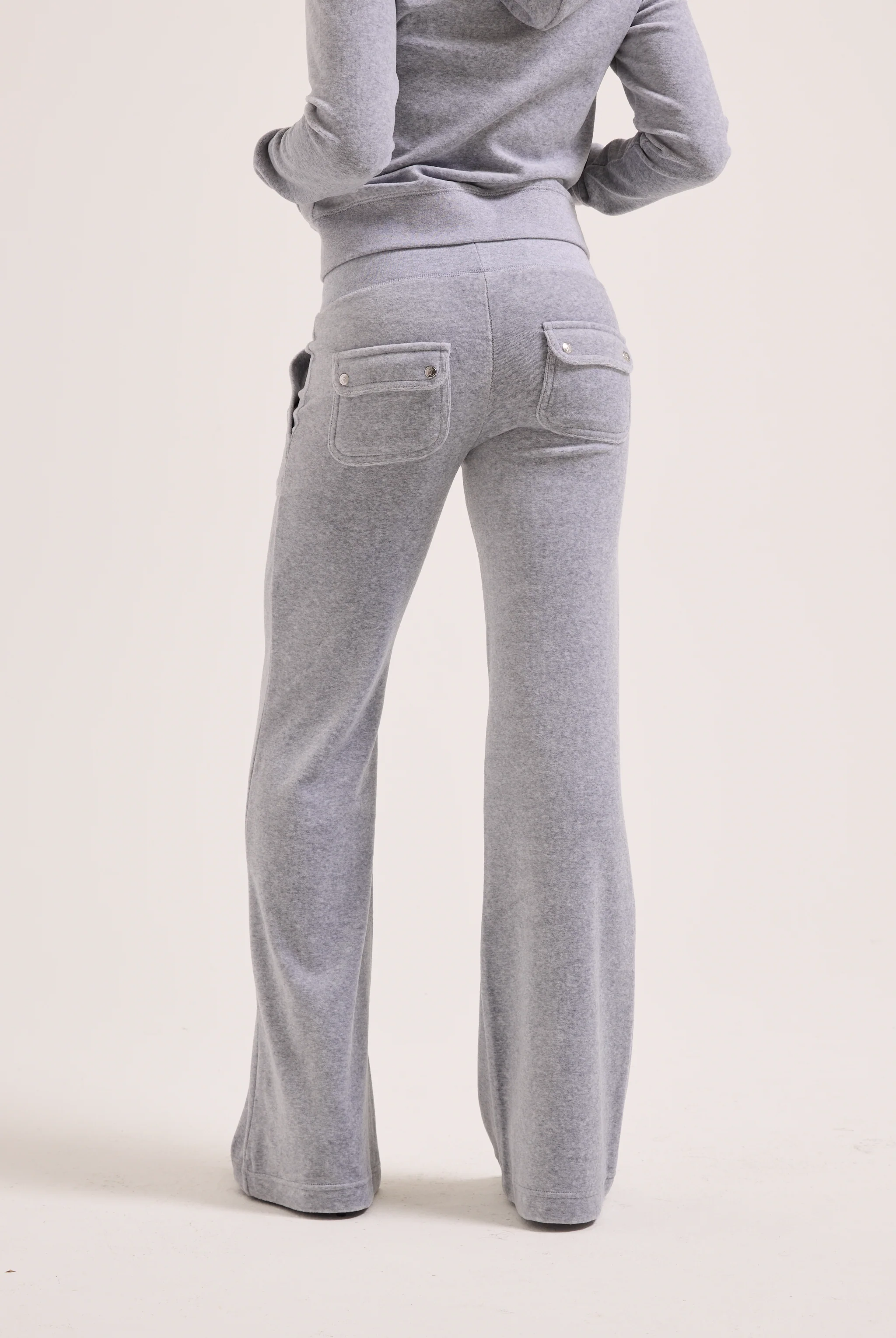 SILVER MARL LOW RISE COTTON VELOUR TRACK PANTS - Image 4