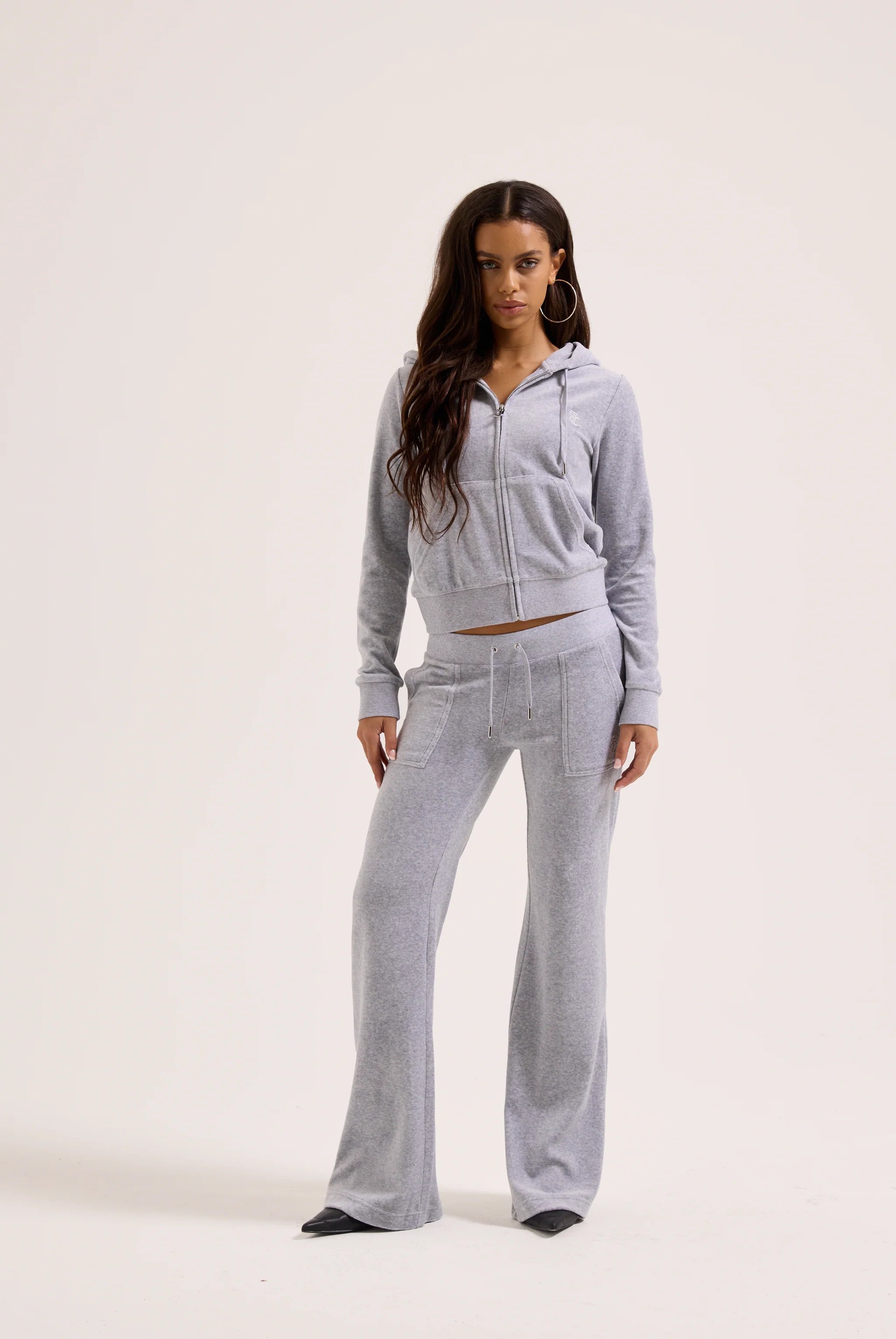 SILVER MARL LOW RISE COTTON VELOUR TRACK PANTS - Image 5