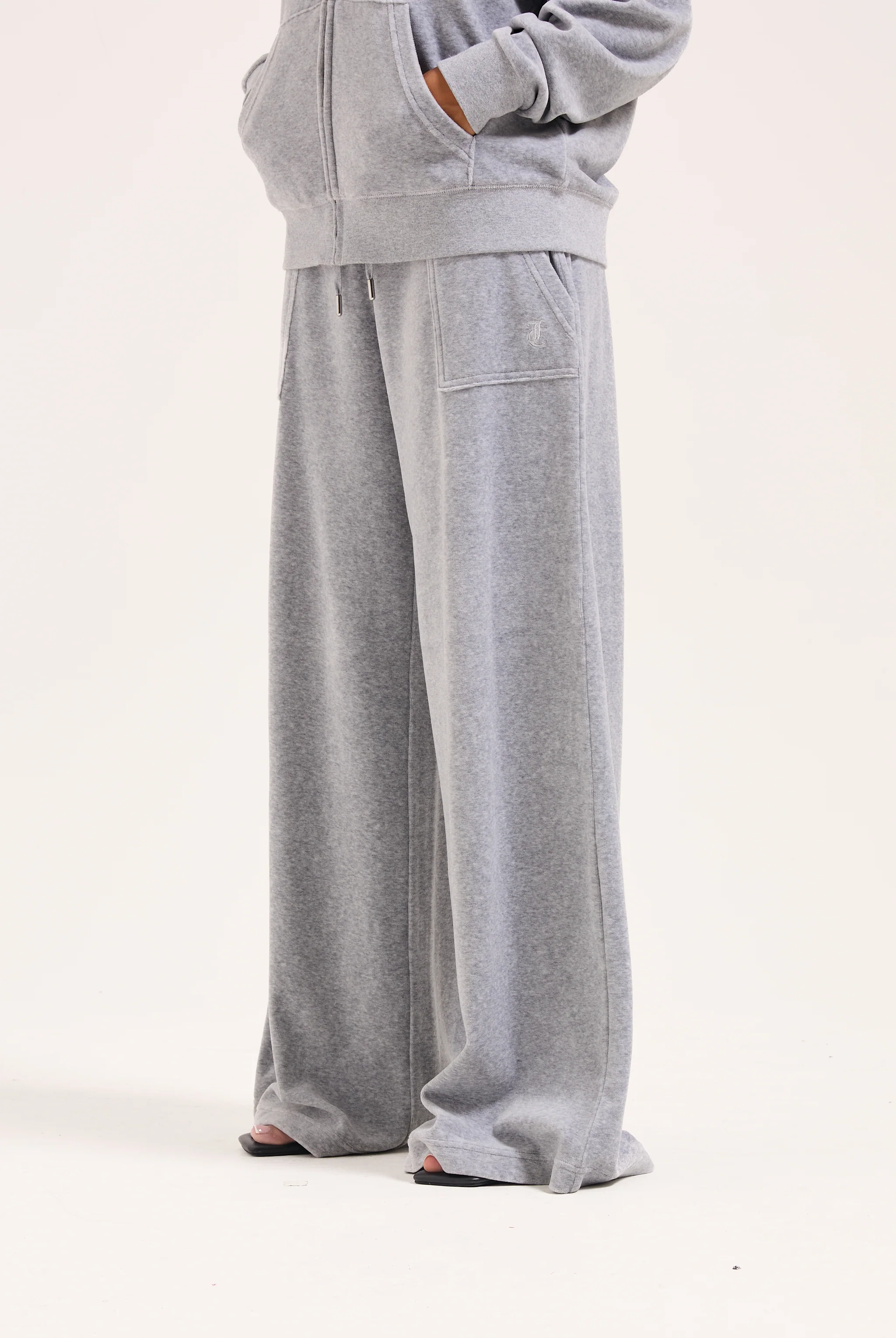 SILVER MARL WIDE LEG COTTON VELOUR TRACK PANT - Image 4