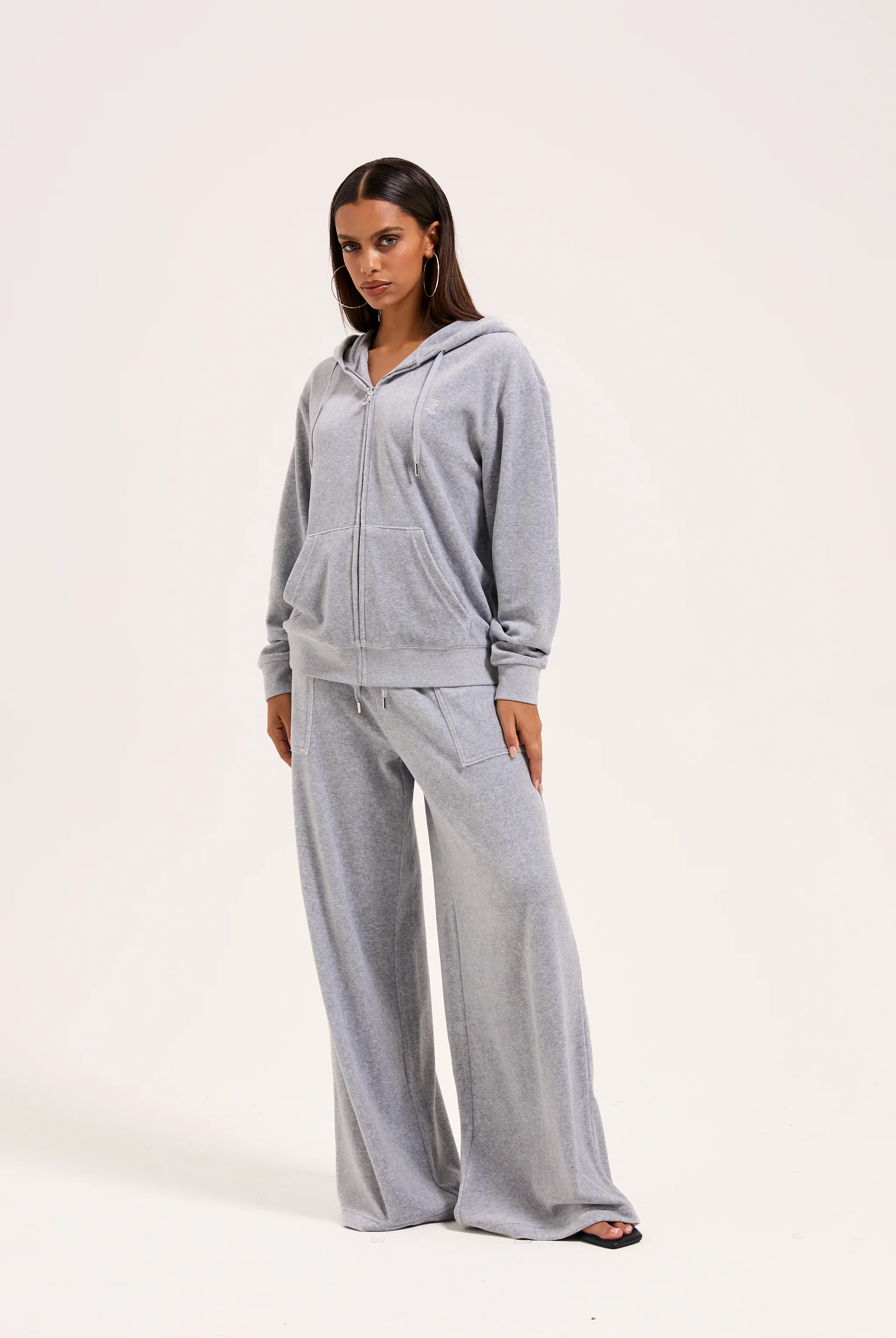 SILVER MARL WIDE LEG COTTON VELOUR TRACK PANT - Image 5