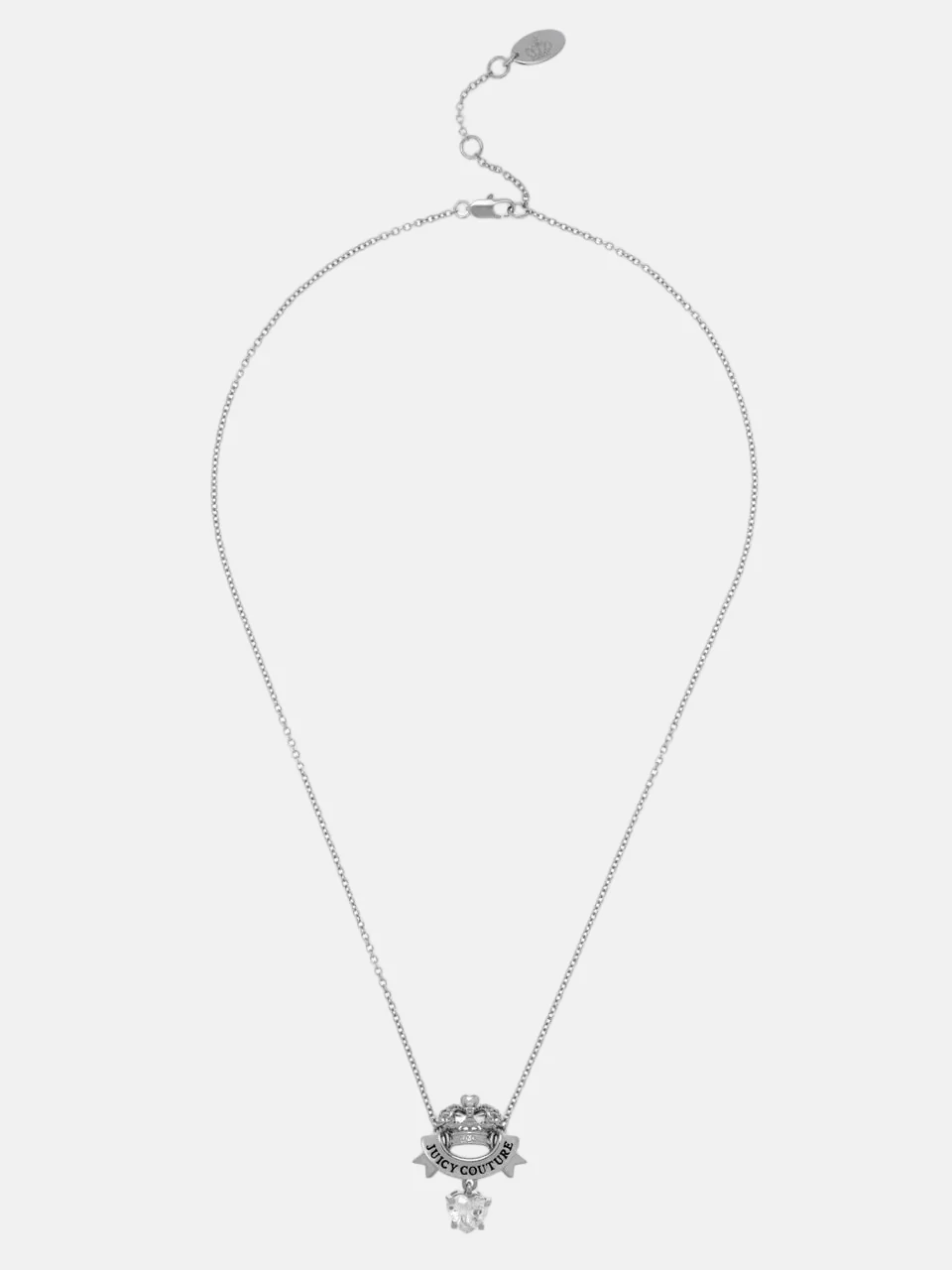 SILVER CROWN & CRYSTAL HEART DROP PENDANT NECKLACE