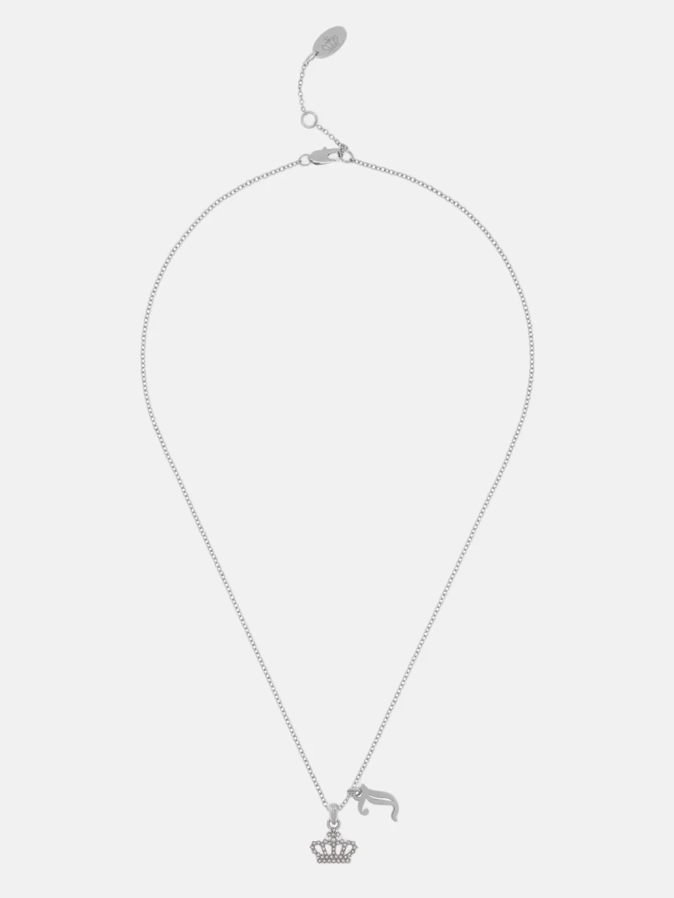 SILVER TONE CRYSTAL MOTIF CROWN & J CHARM PENDANT