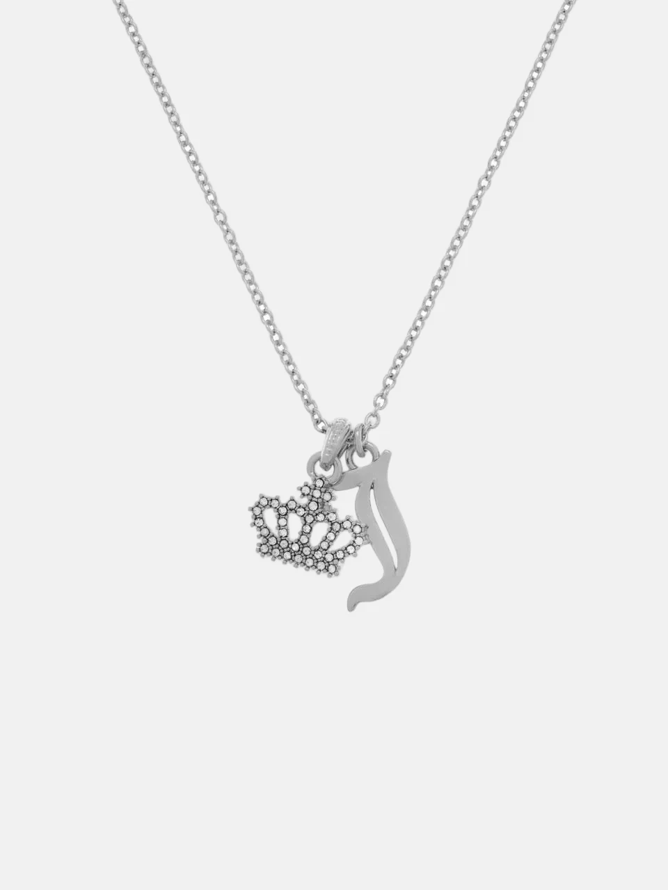 SILVER TONE CRYSTAL MOTIF CROWN & J CHARM PENDANT - Image 3