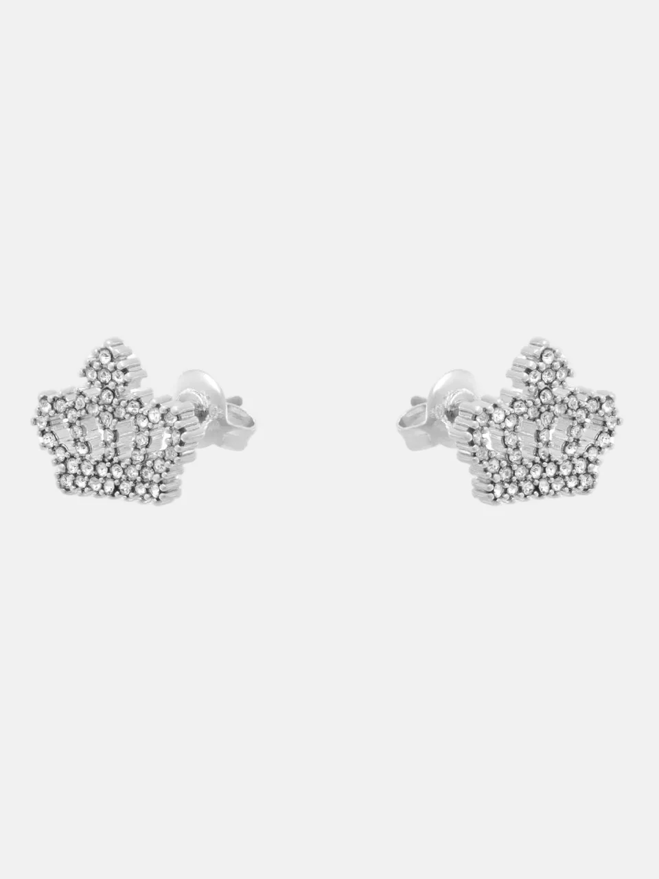 SILVER TONE CRYSTAL MOTIF CROWN STUD EARRINGS - Image 3