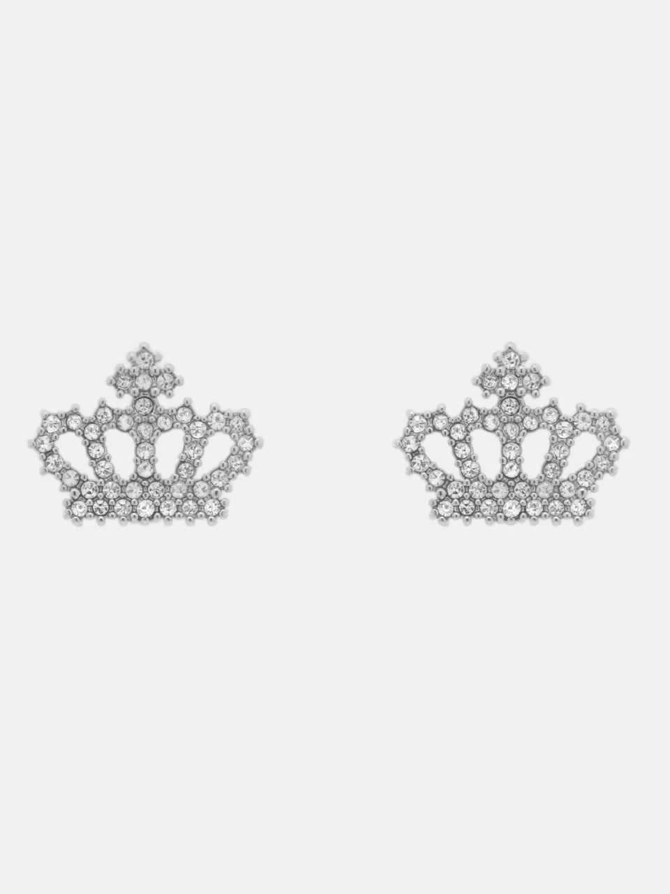 SILVER TONE CRYSTAL MOTIF CROWN STUD EARRINGS - Image 5