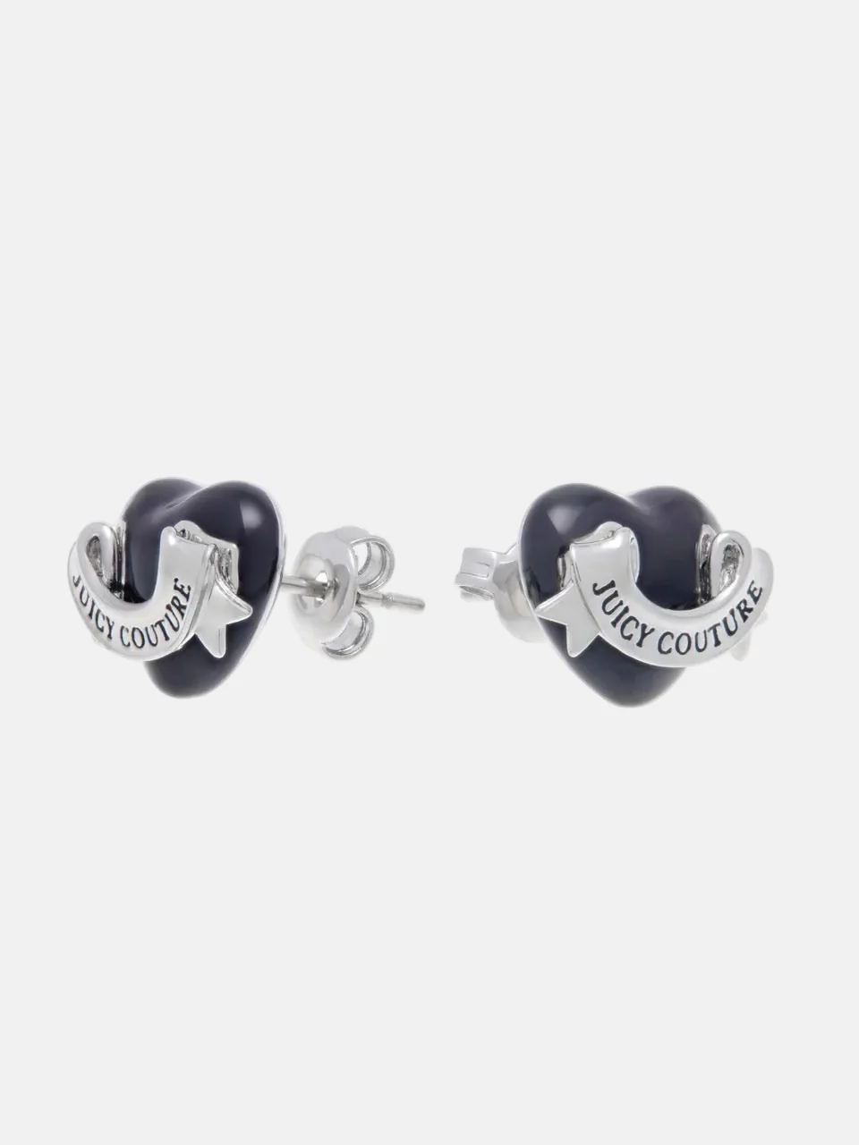 SILVER TONE ENAMEL ICON HEART STUD EARRINGS - Image 3