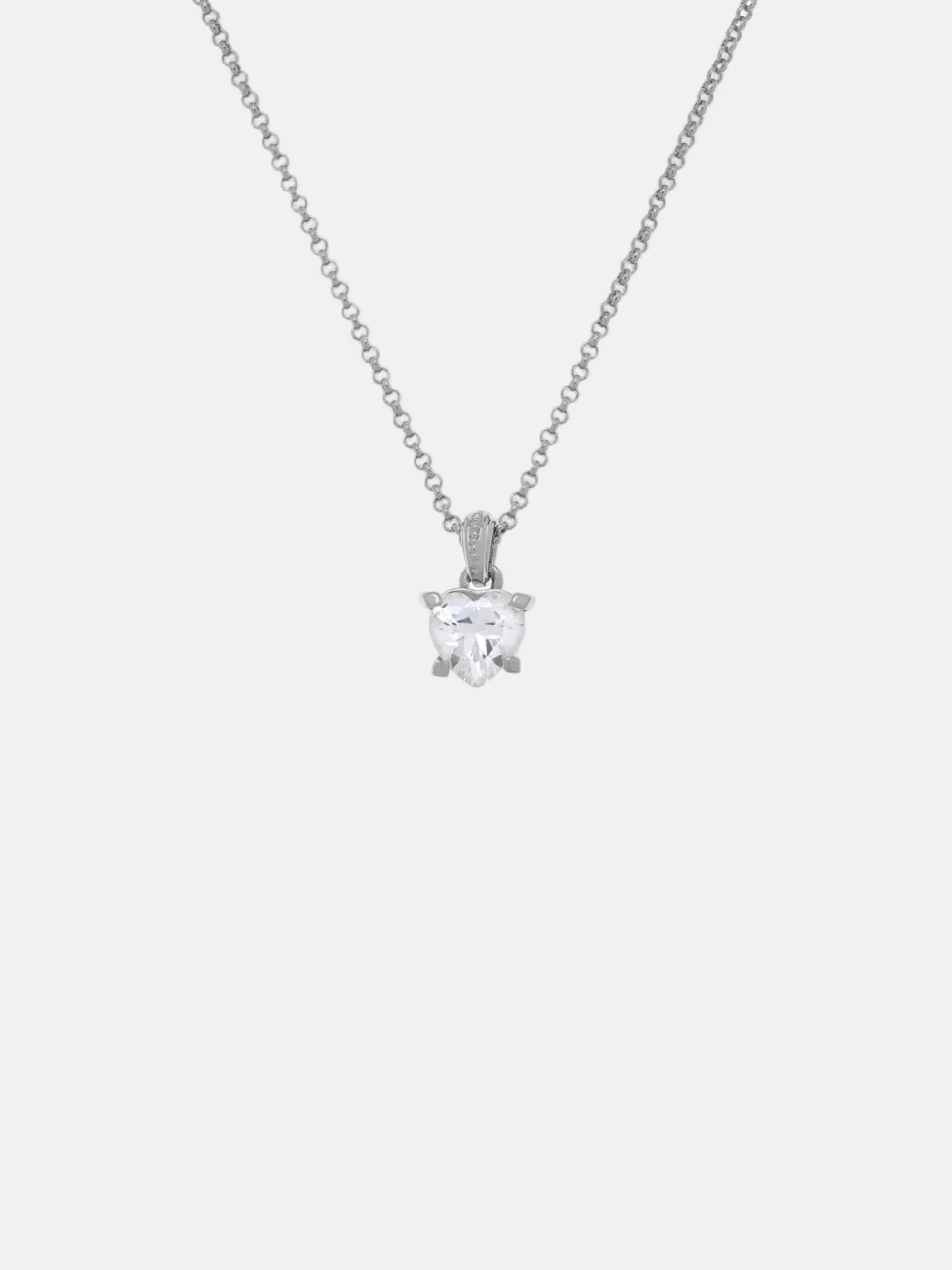 SILVER TONE SOLITAIRE CRYSTAL HEART PENDANT - Image 3