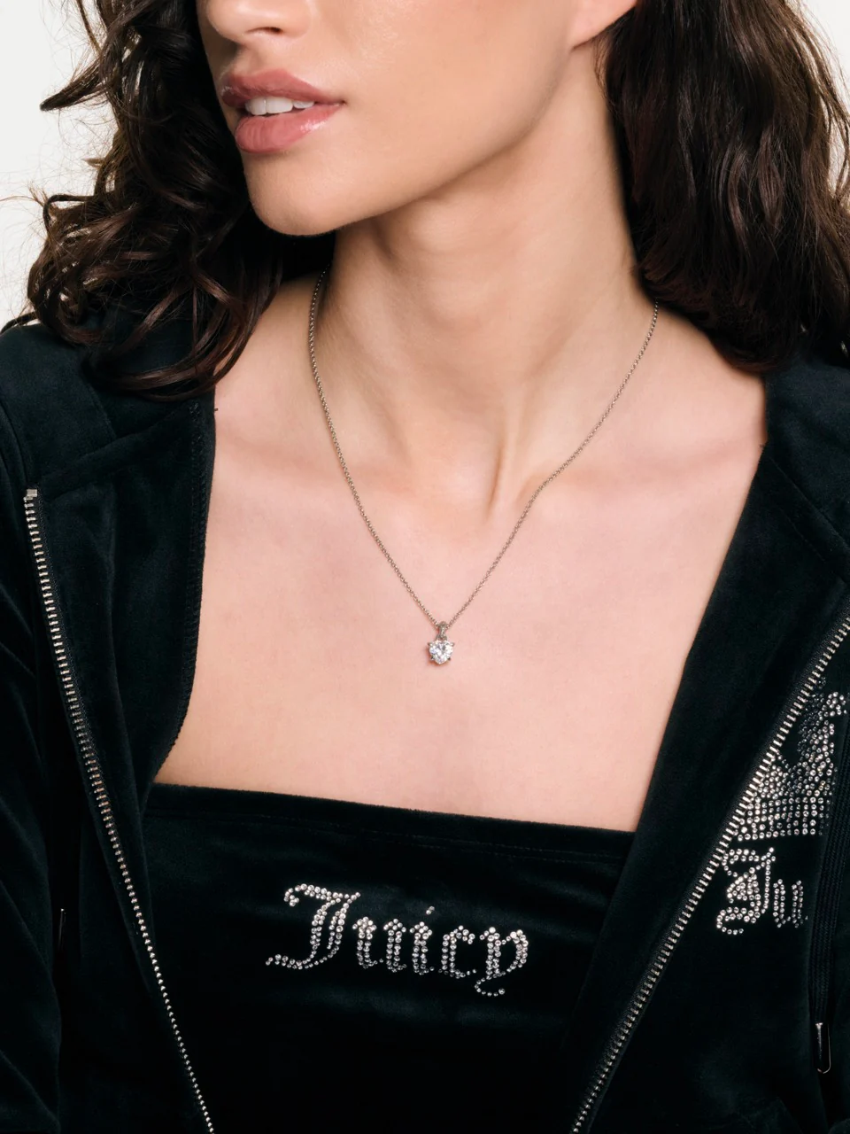 SILVER TONE SOLITAIRE CRYSTAL HEART PENDANT - Image 4