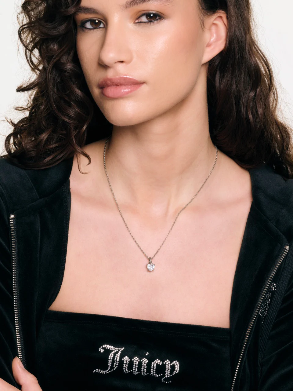 SILVER TONE SOLITAIRE CRYSTAL HEART PENDANT - Image 6
