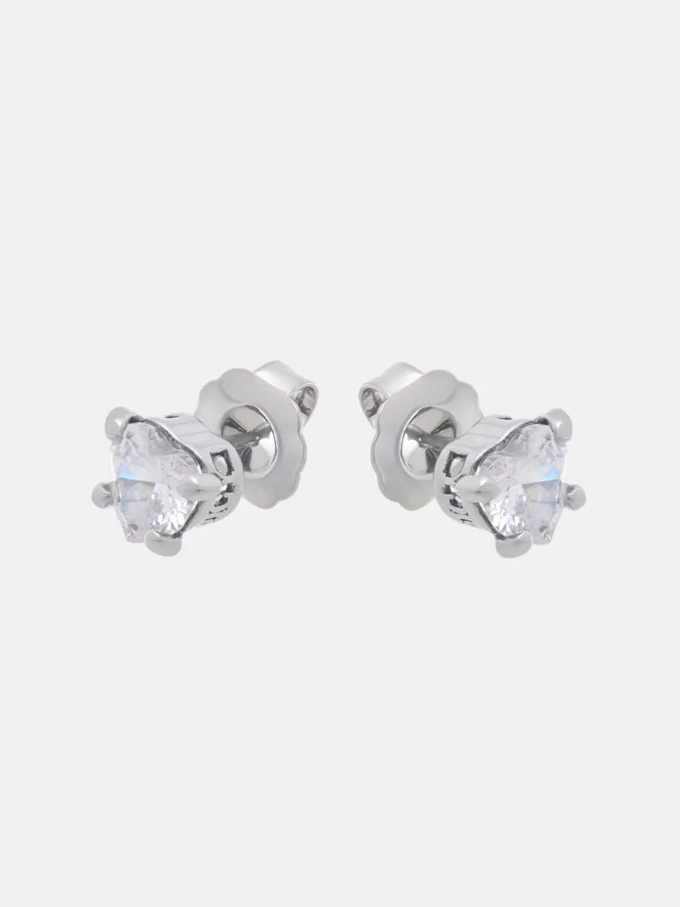SILVER TONE SOLITAIRE CRYSTAL HEART STUD EARRINGS - Image 3