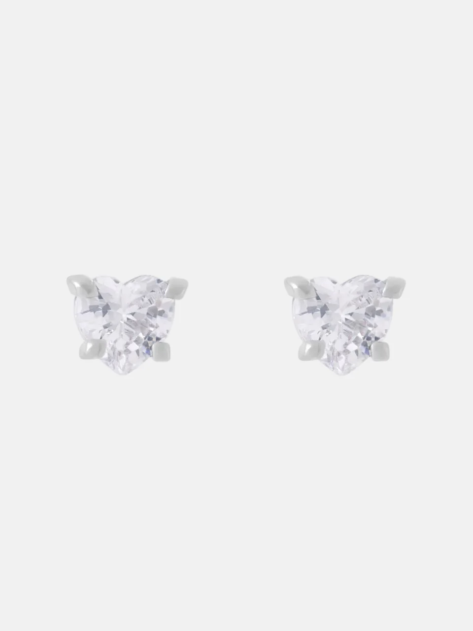 SILVER TONE SOLITAIRE CRYSTAL HEART STUD EARRINGS - Image 5