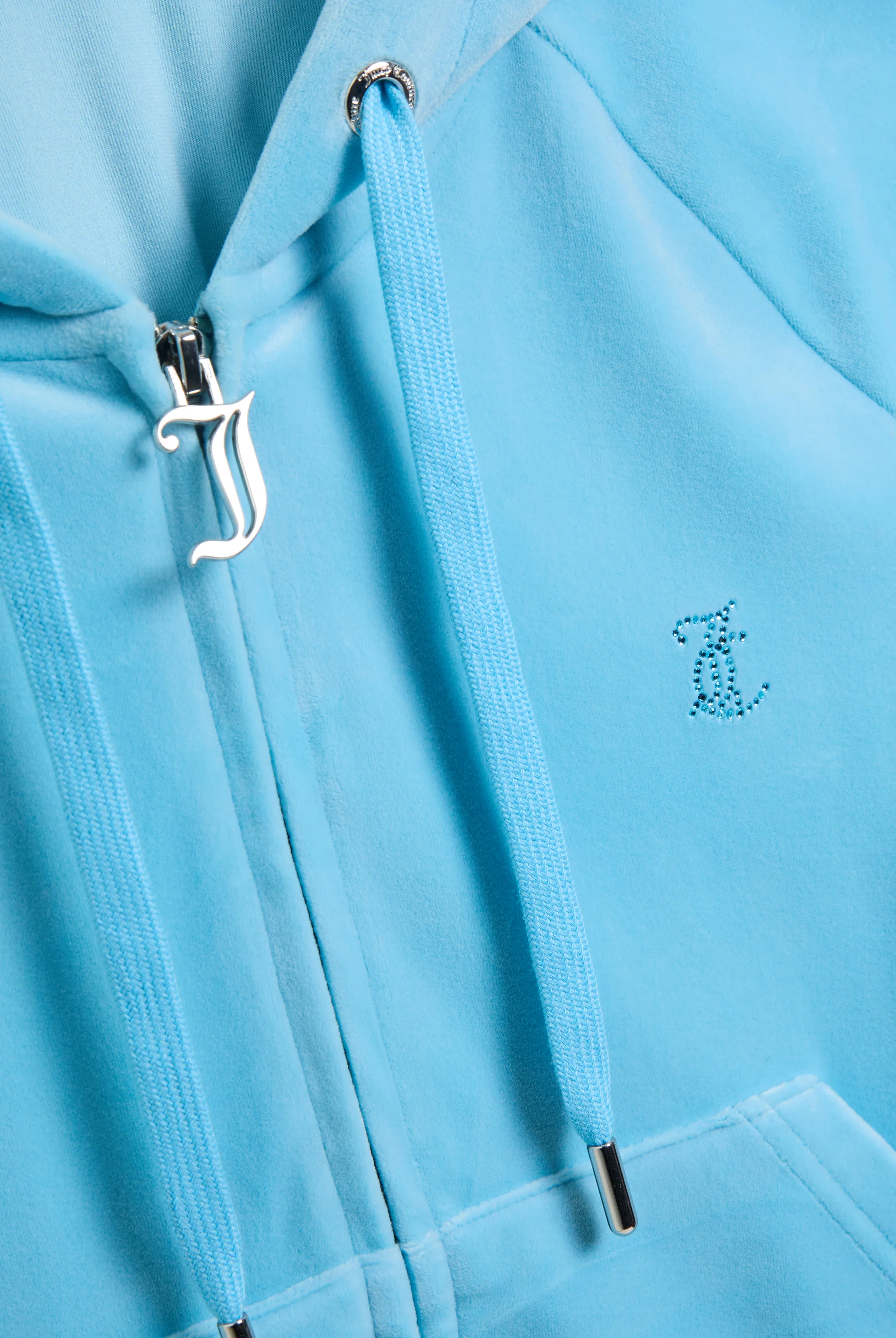 SKY BLUE OUTLINE DIAMANTÉ VELOUR ZIP-THROUGH HOODIE - Image 4