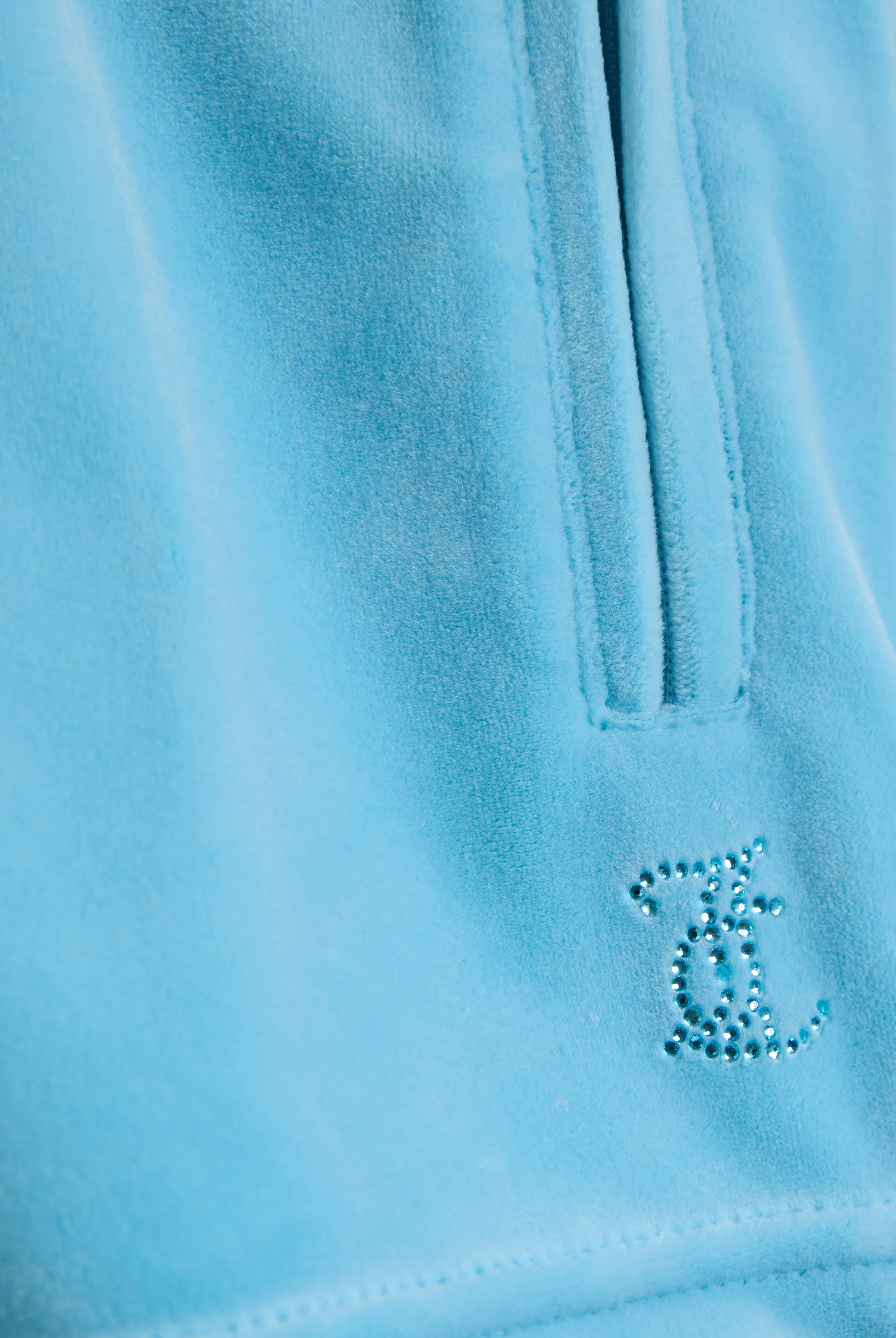 SKY BLUE VELOUR OUTLINE DIAMANTÉ TRACK SHORTS - Image 10