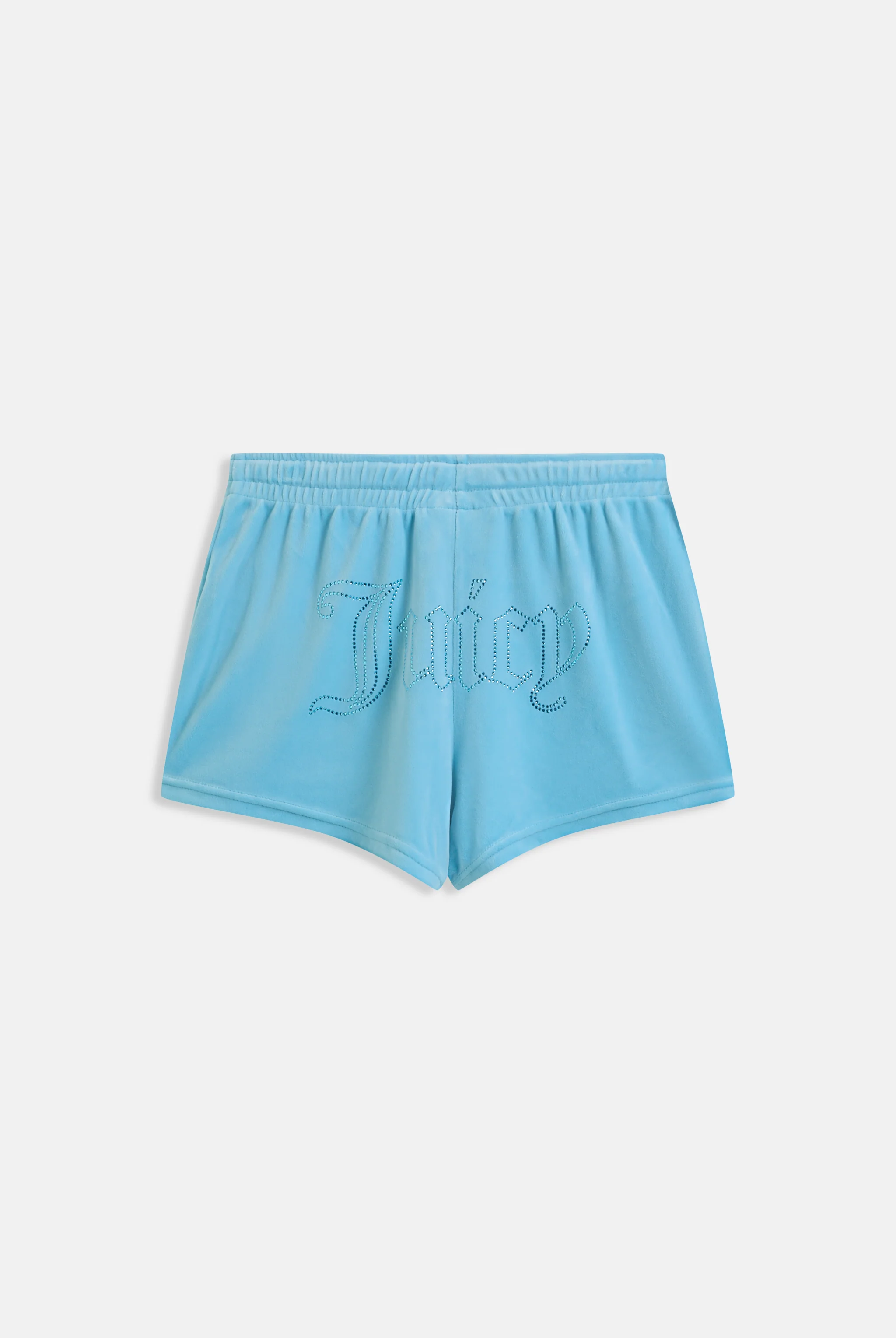 SKY BLUE VELOUR OUTLINE DIAMANTÉ TRACK SHORTS - Image 9