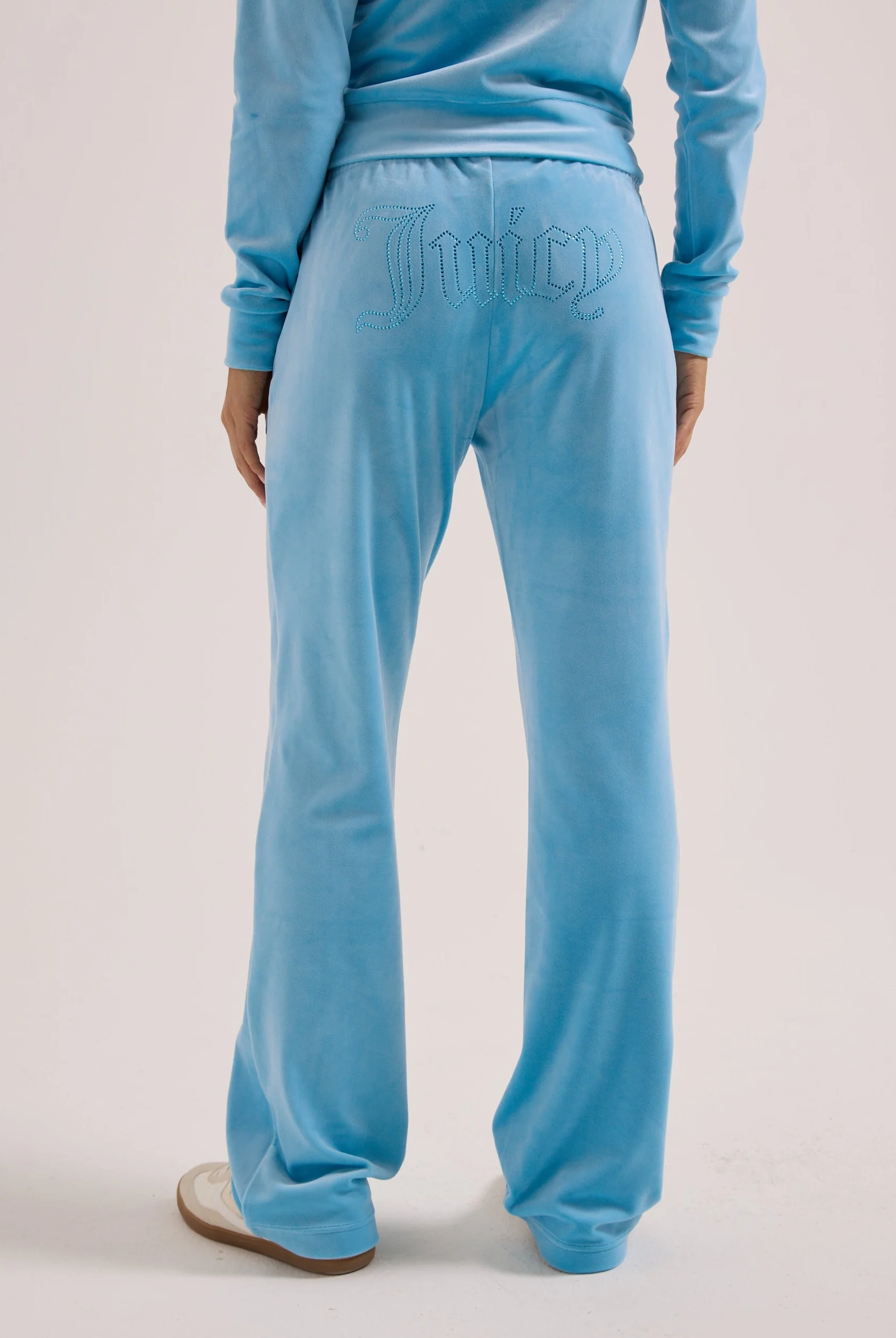 SKY BLUE VELOUR OUTLINE DIAMANTÉ TRACKSUIT BOTTOM - Image 3